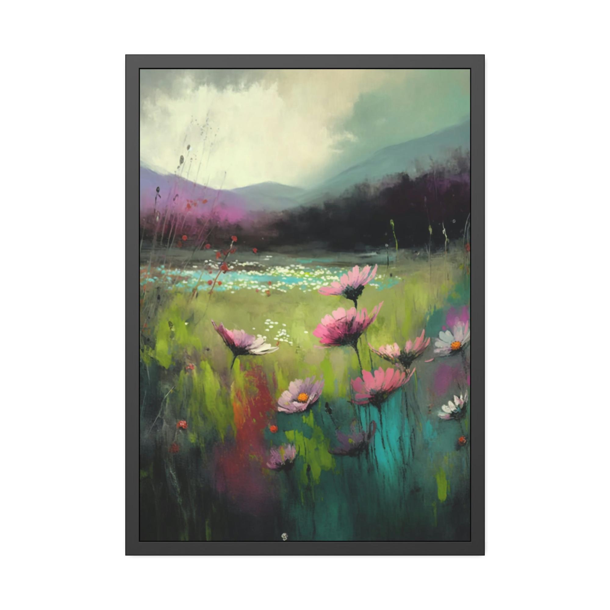 Abstract Landscape Chromatic Abstraction: A Framed Canvas & Poster Artwork of a Vibrant Landscape