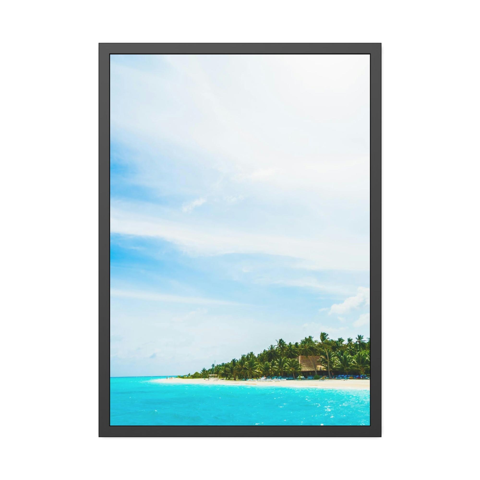 Island Beach Paradise Found: Framed Canvas of a Scenic Island Beach on a Sunset