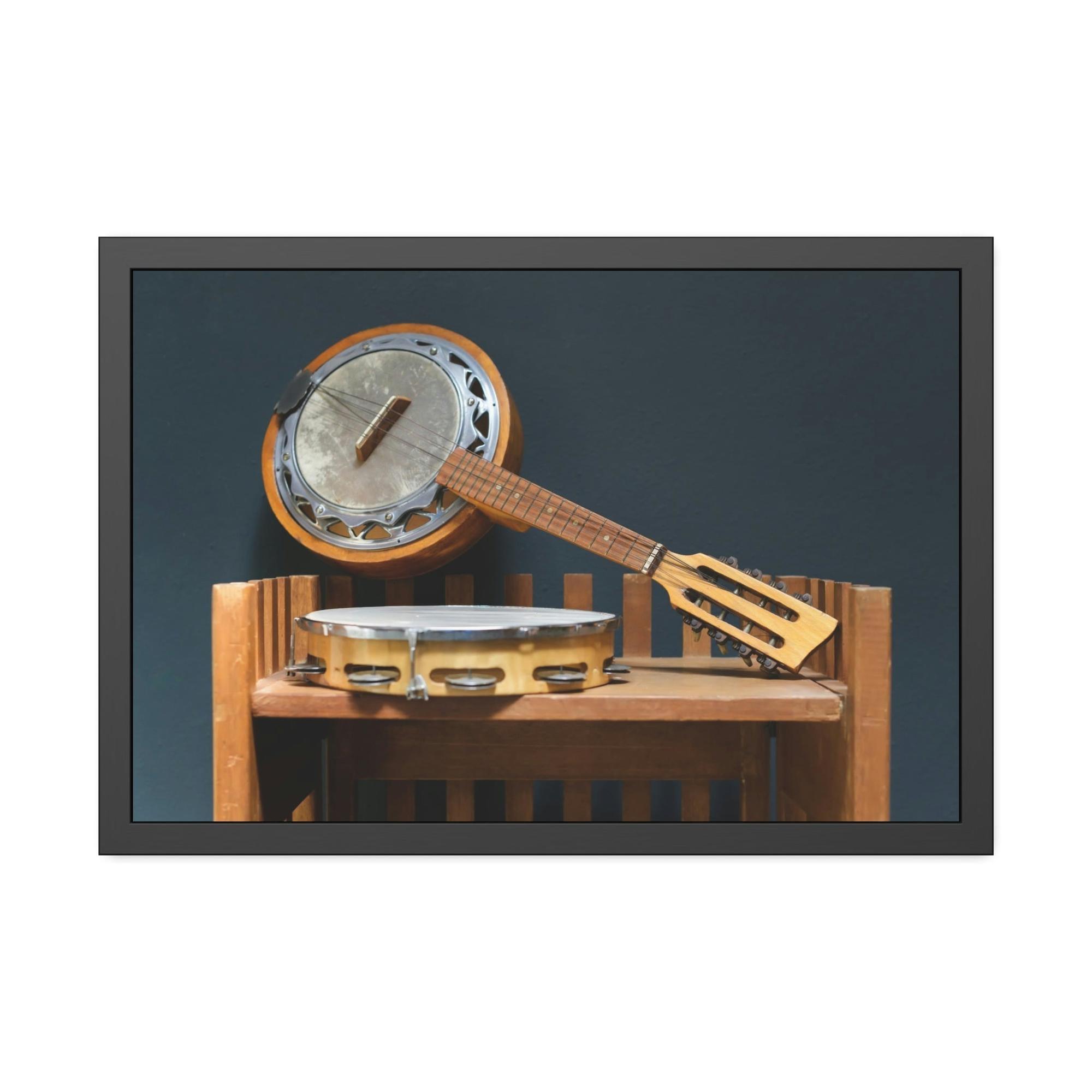 Banjo Musical Memories: Wall Art with a Banjo and Other Instruments in a Rustic Setting