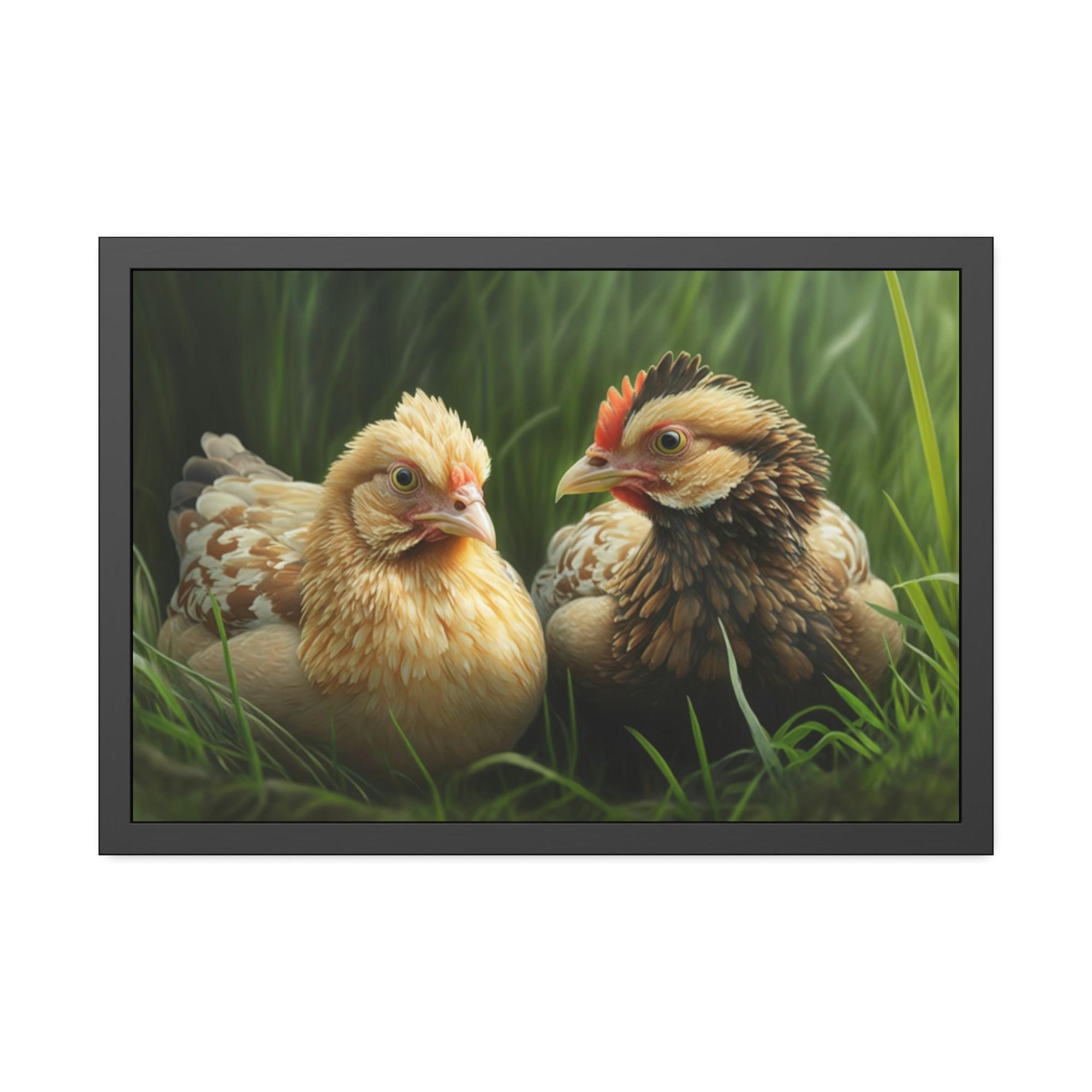 Chickens Rustic Henhouse: Framed Canvas with Delightful Chickens