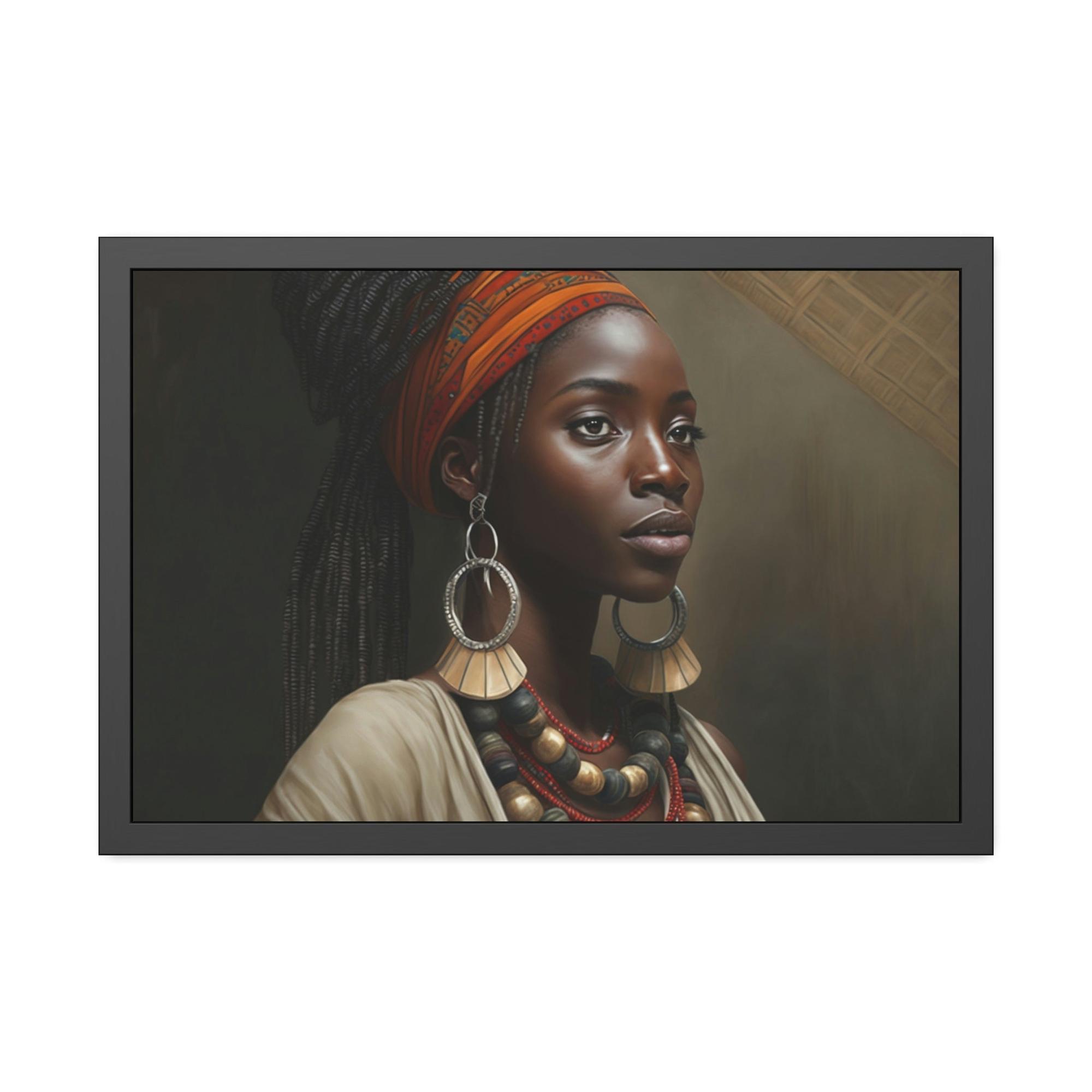 African Captivating Beauty: African Woman on Natural Canvas and Framed Poster