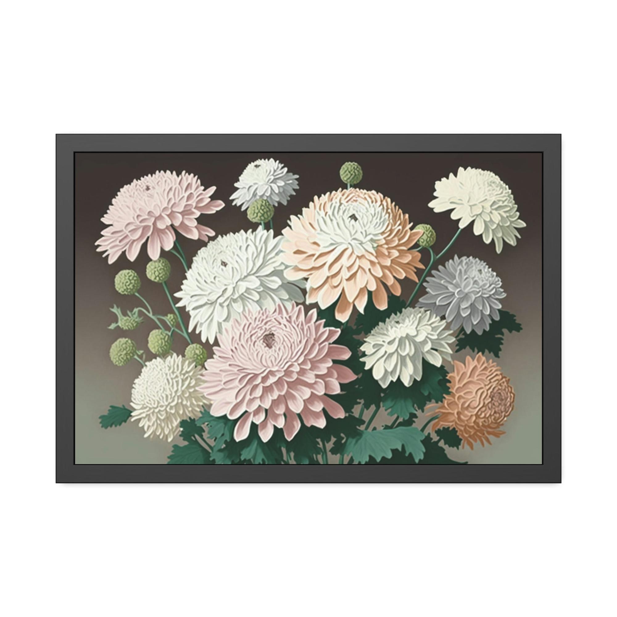 Chrysanthemums Chrysanthemum Dreams: Framed Poster with Serene Floral Imagery
