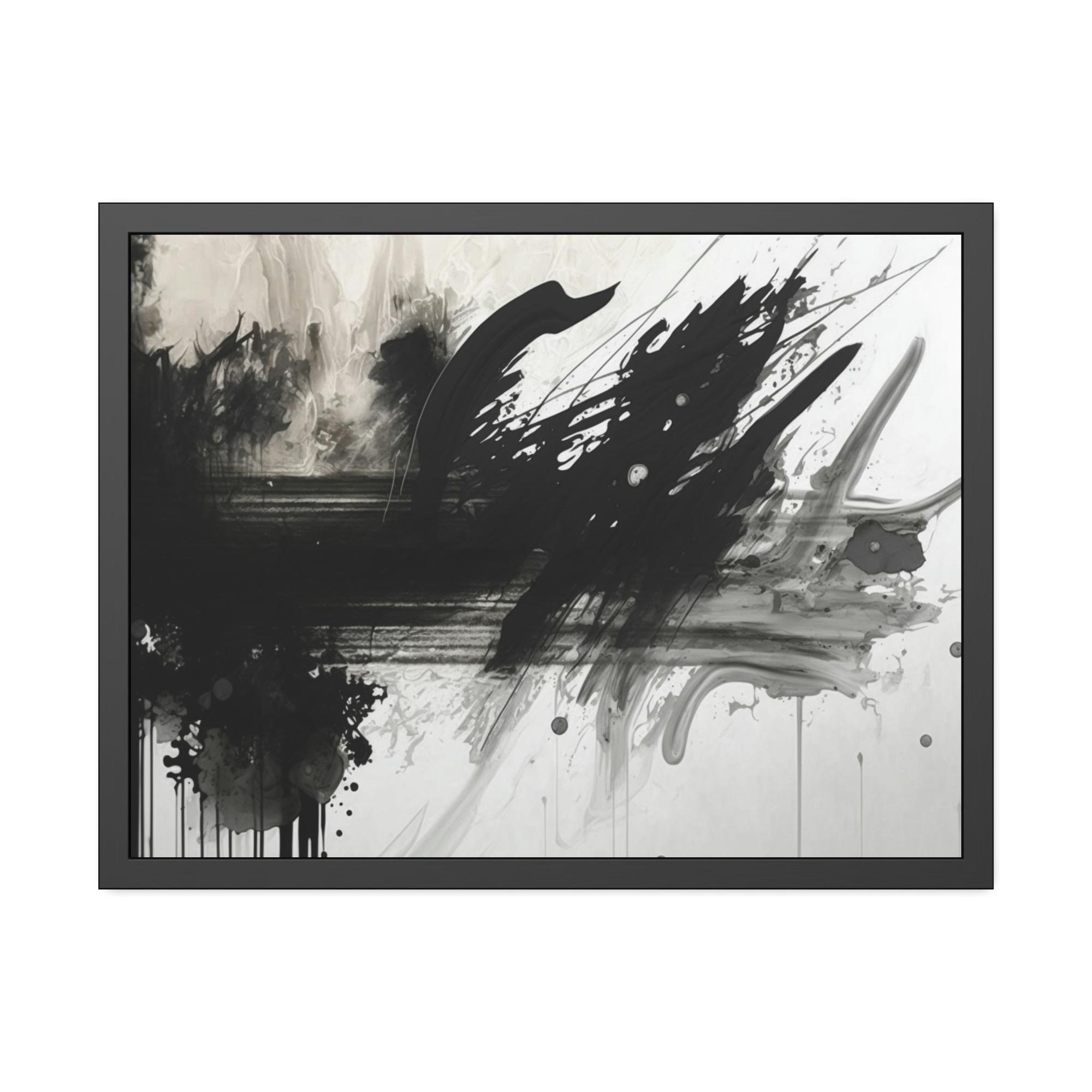 Black&White Abstract Art Inkblot Symphony: A Framed Canvas & Poster Print of Black and White Abstract Art