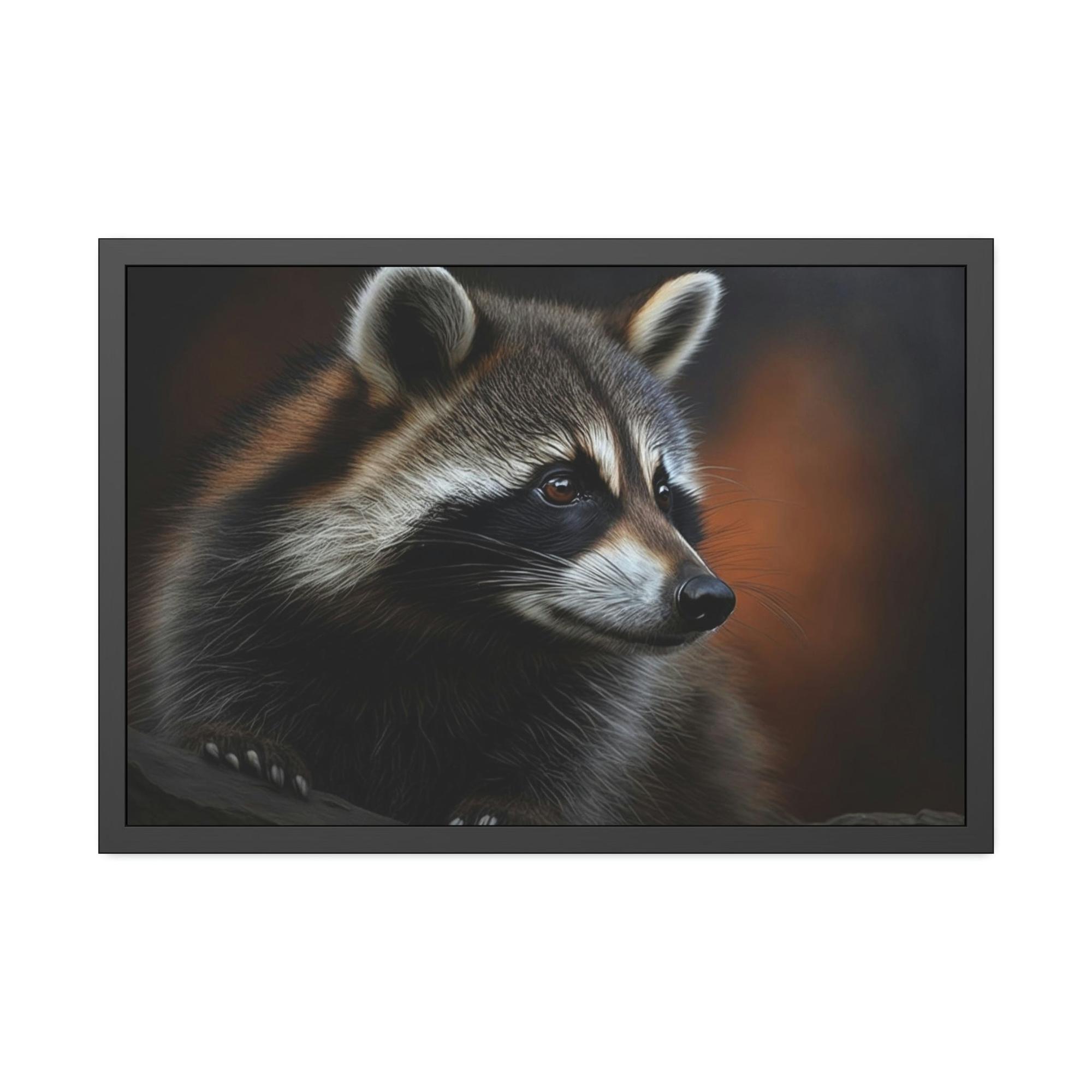 Raccoons Woodland Bandits: Artistic Print on Canvas and Framed Poster of Sly Raccoon