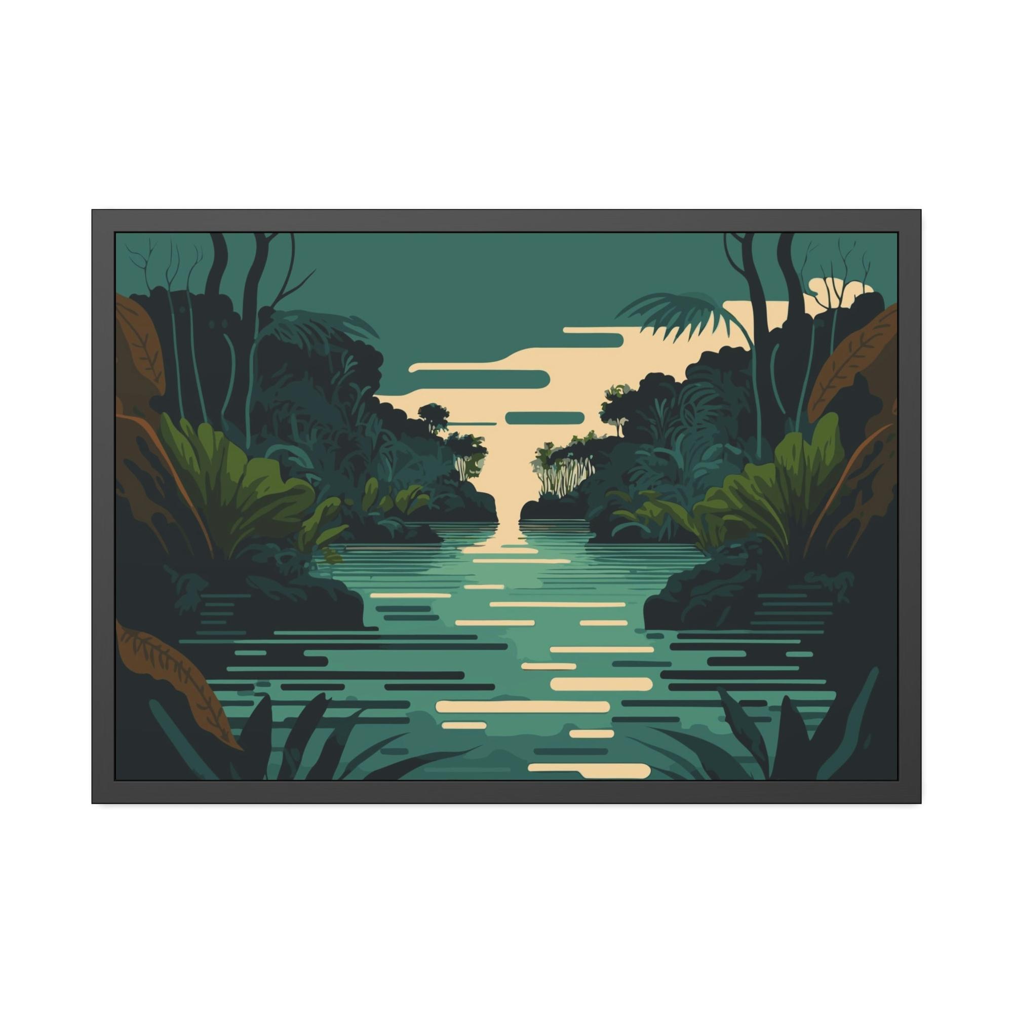 Lakes And Rivers Tranquil Waterside: Wall Art of a Picturesque Lakeside on Natural Canvas