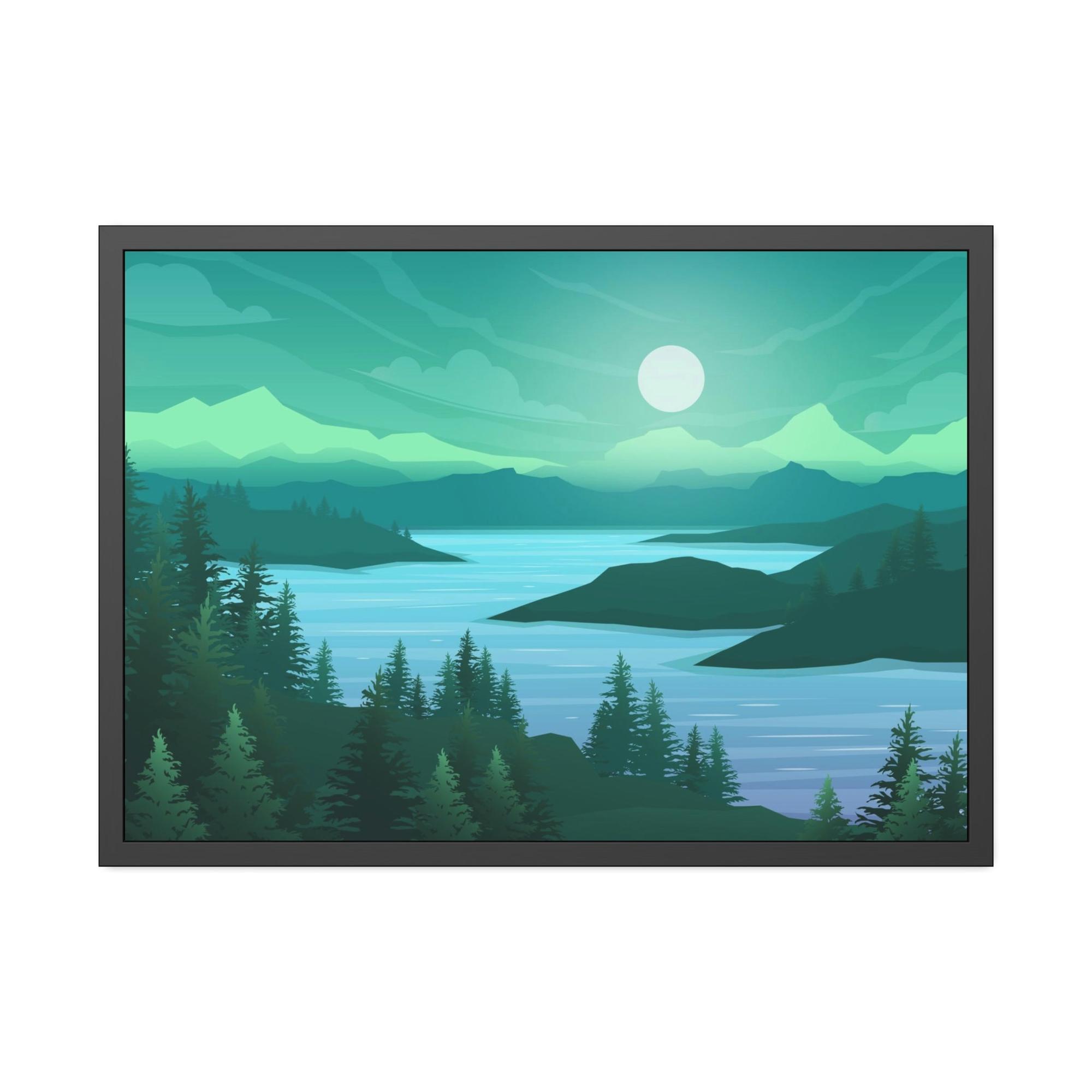 Lakes And Rivers Calming Waters: Framed Poster of a Relaxing Lake on Canvas