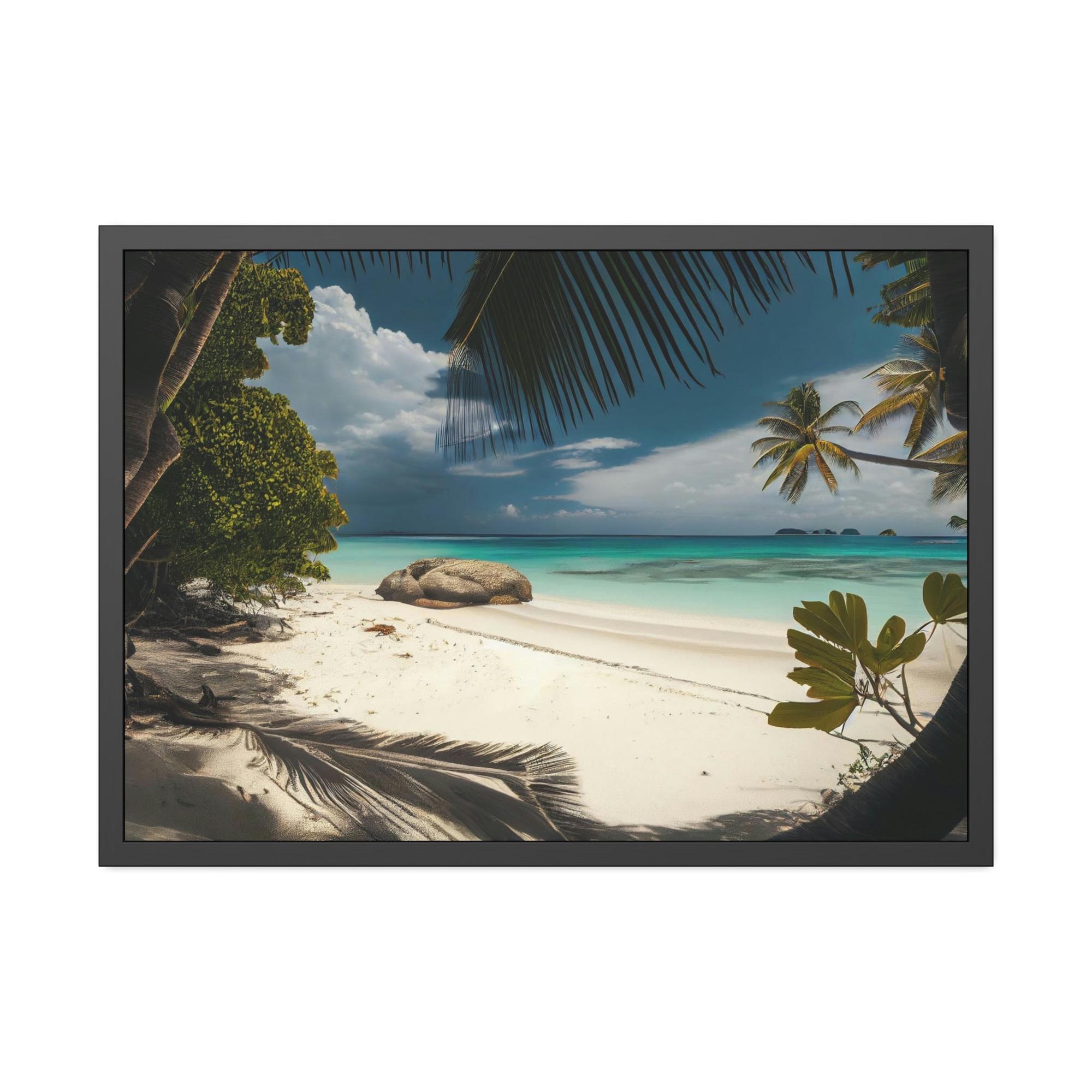 Island Beach Beach Bliss: Framed Canvas & Poster of a Joyful Island Beach on a Summer Day