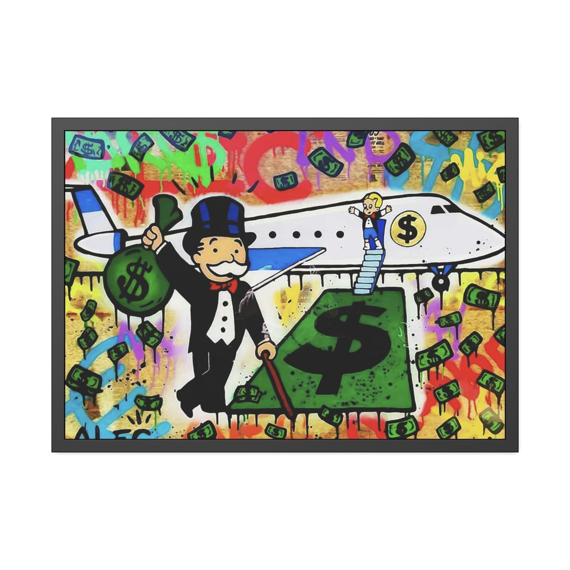 Monopoly & Motivation Monopoly Masterpiece: Alec Monopoly Art on Natural Canvas and Framed Poster