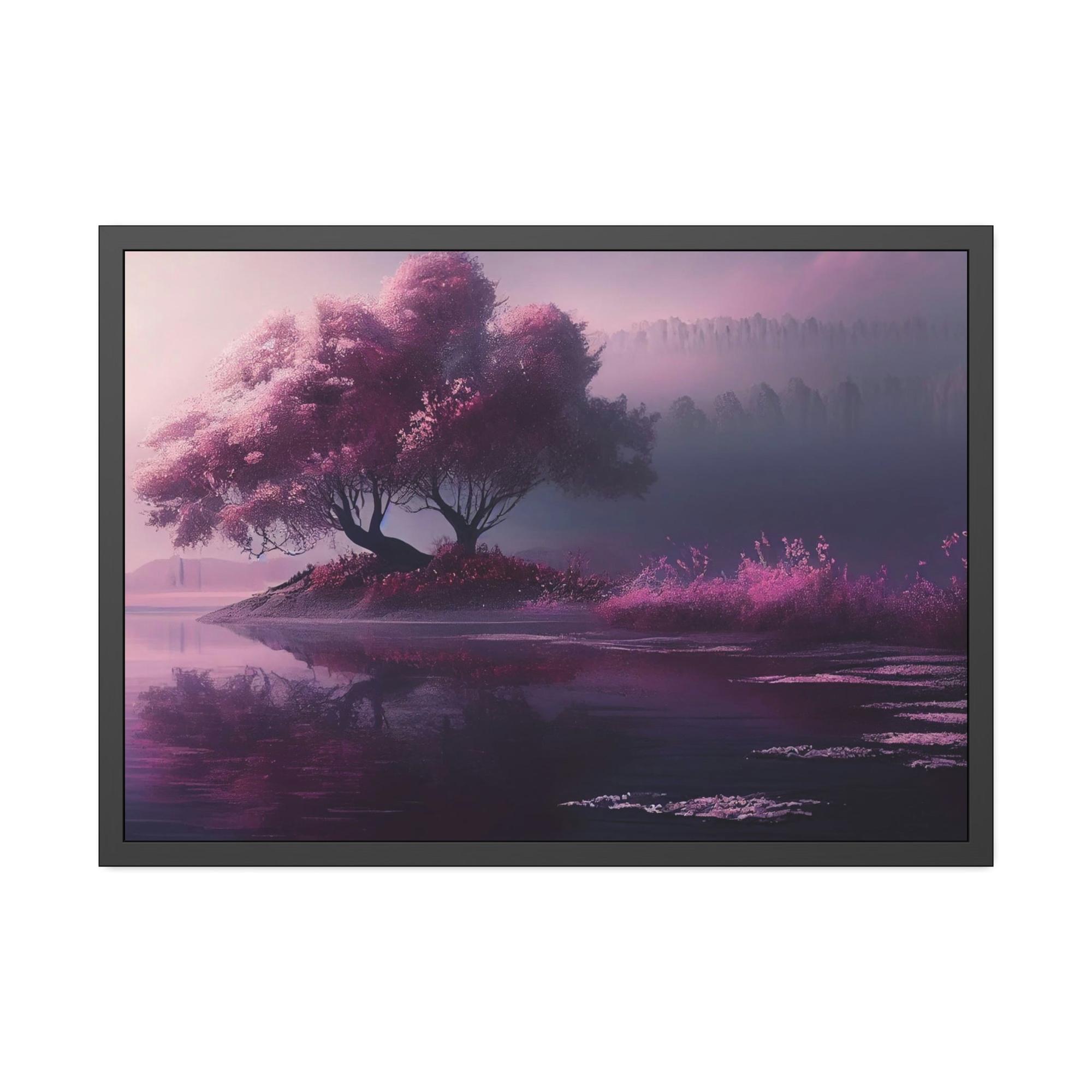 Lakes And Rivers Tranquility in Blue: Framed Poster of a Peaceful Lake on Canvas