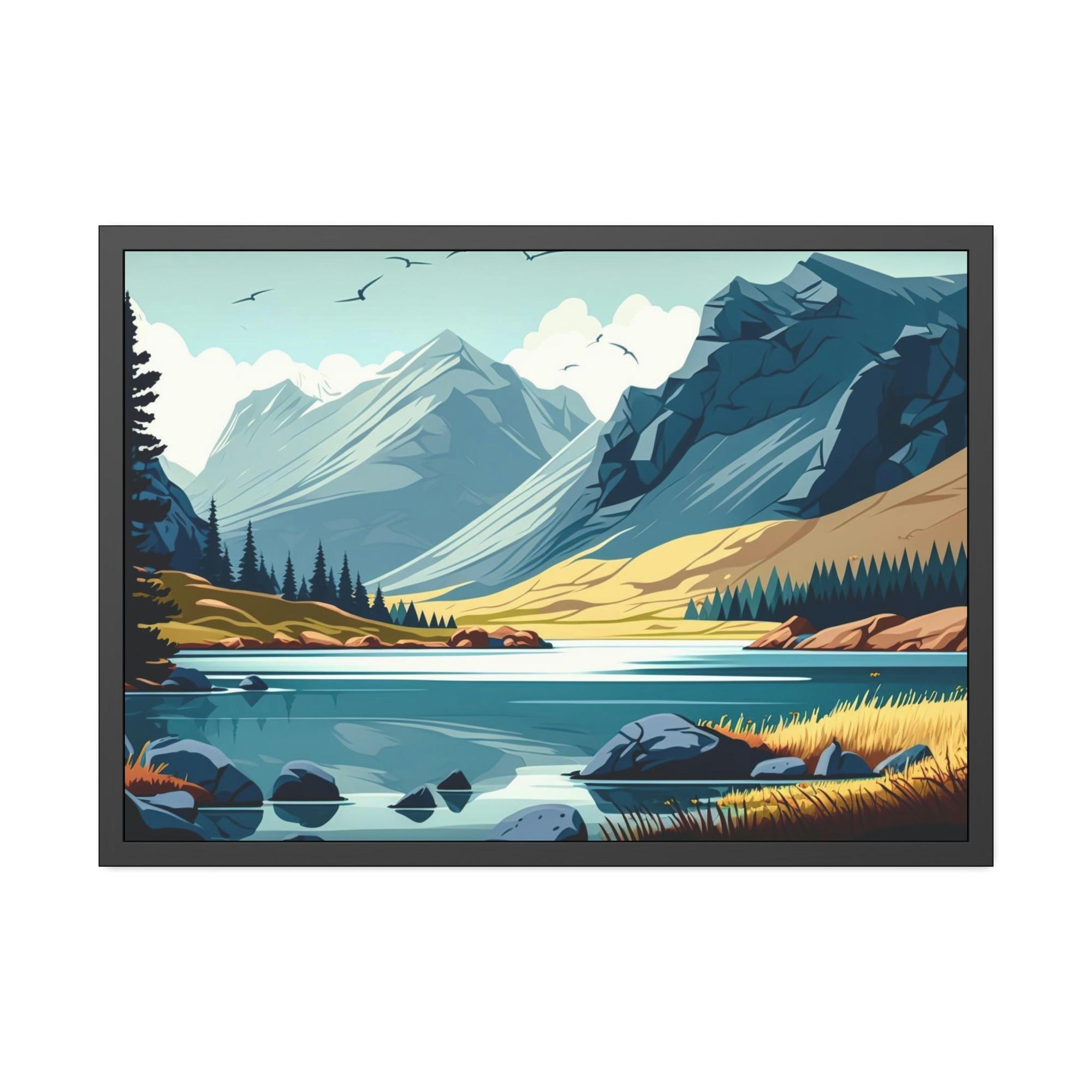 Lakes And Rivers Lakeside Beauty: Wall Art of a Stunning Lake Landscape on Natural Canvas & Poster