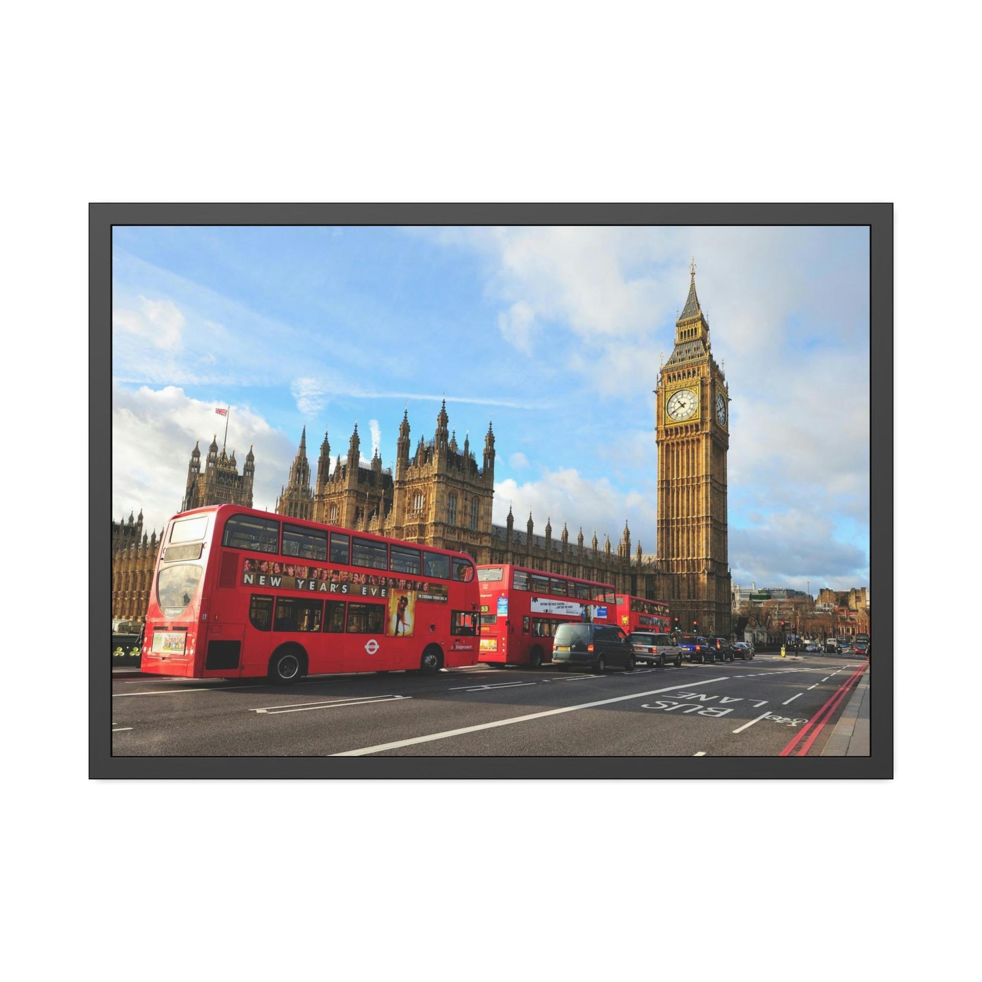 Bus City Rhythm: Vibrant Bus Art on Canvas & Poster