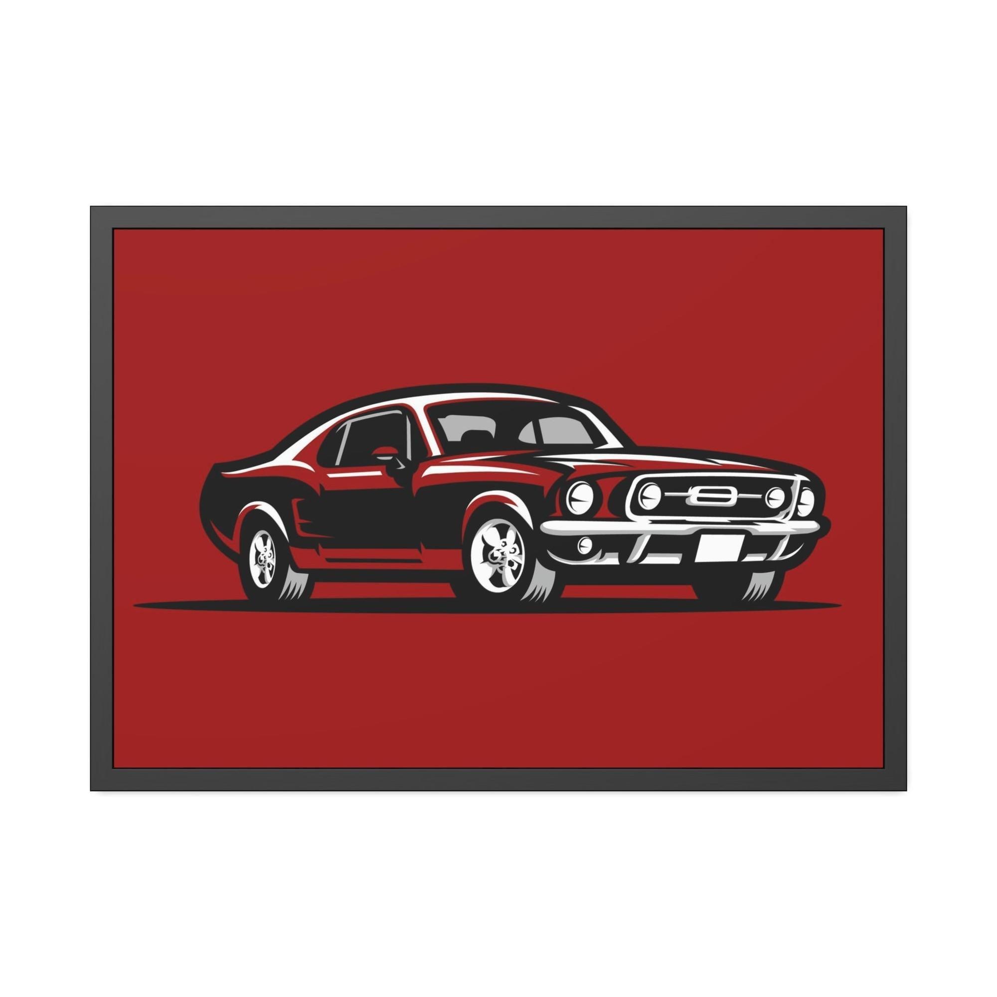 Mustang Racing Passion: Red Mustang Wall Art on Natural Canvas and Framed Canvas