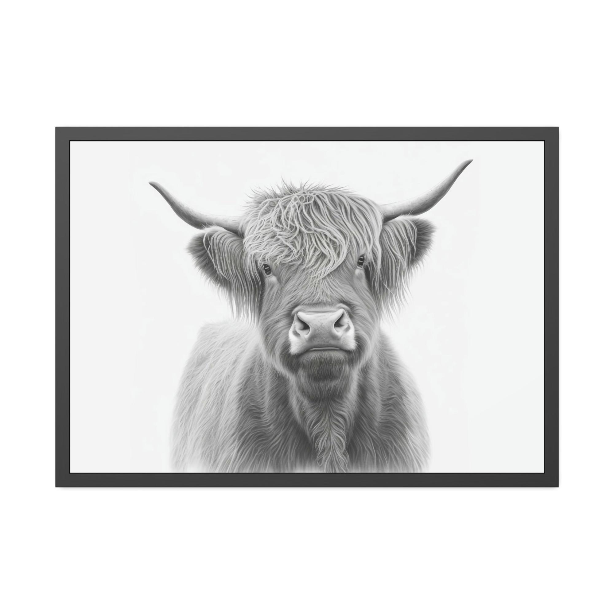 Cows Artistic Whimsy: Framed Poster Wall Art Featuring a Playful Cow Portrait on Canvas