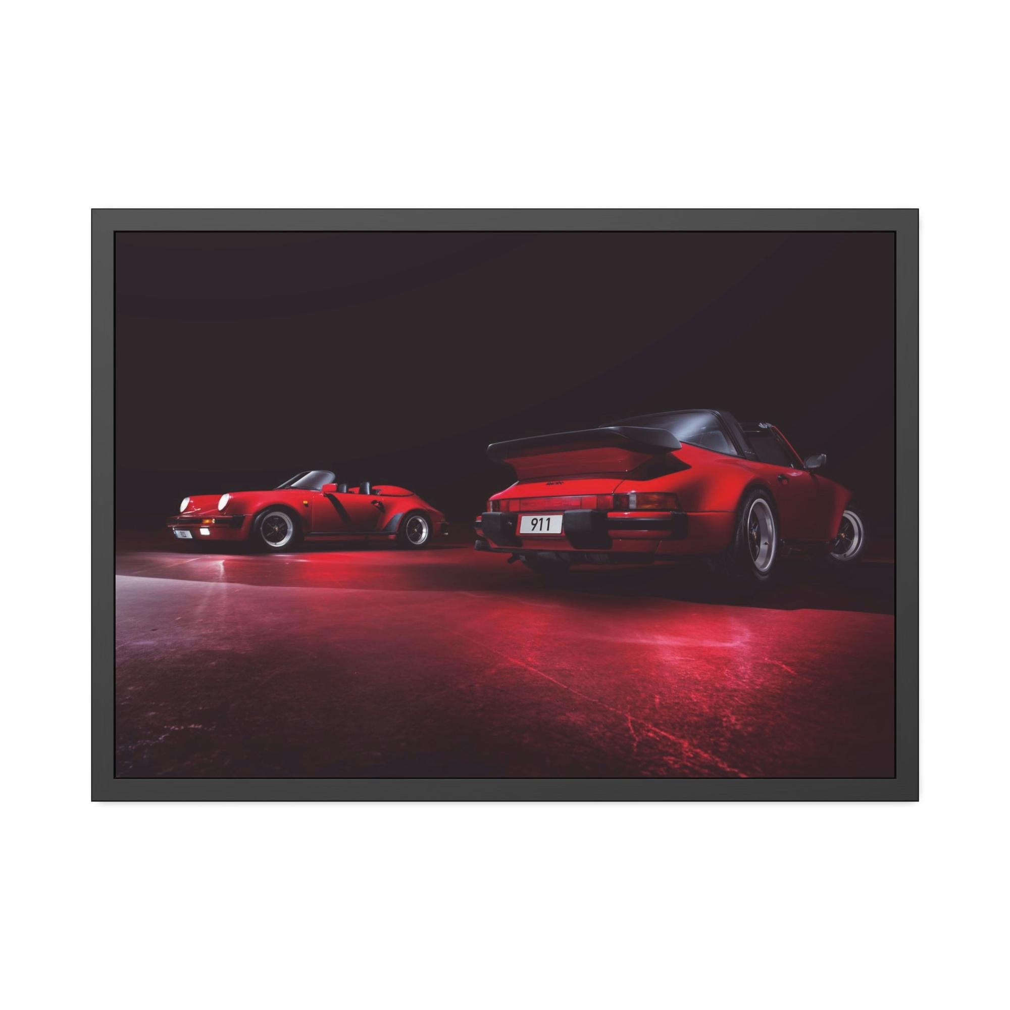 Porsche Red on Red: A Framed Canvas Artwork Featuring Two Iconic Porsche Sports Cars