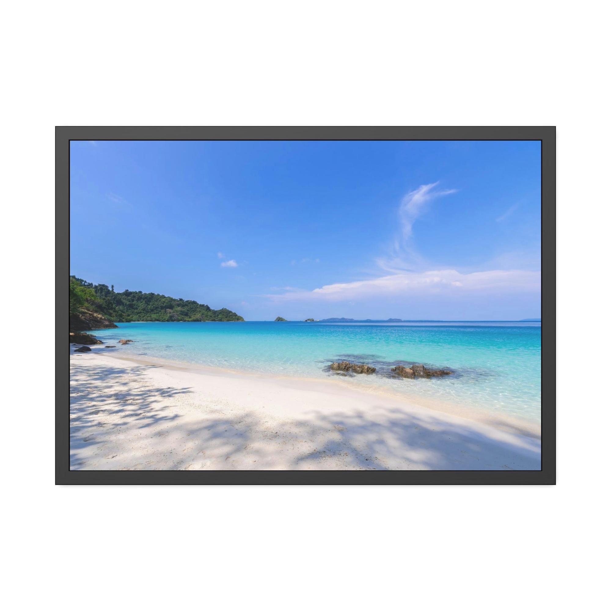 Island Beach Paradise Found: Framed Poster of a Stunning Beach Scene on a Tropical Island