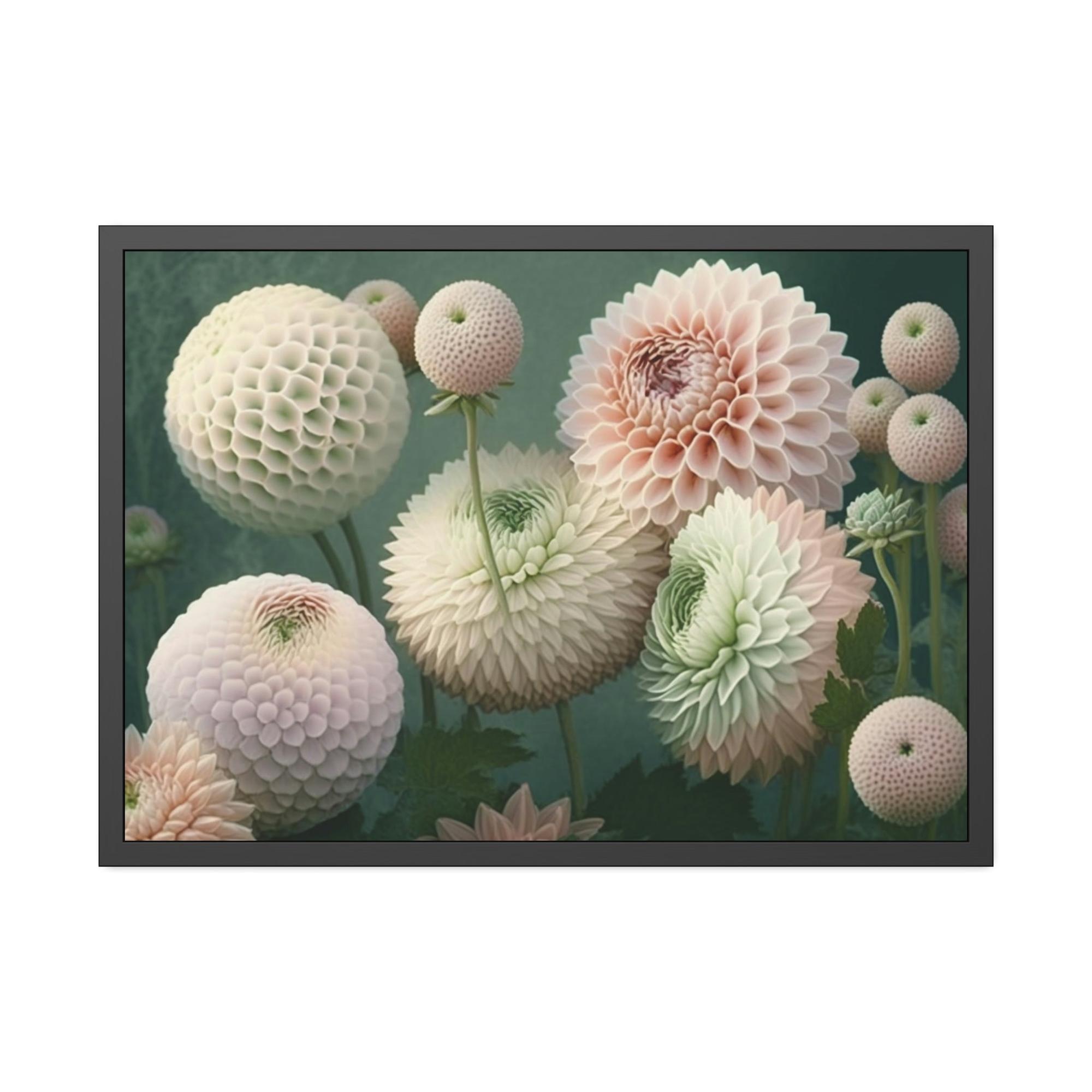 Dahlias Nature's Beauty: A Framed Canvas of Vibrant Dahlia Blooms