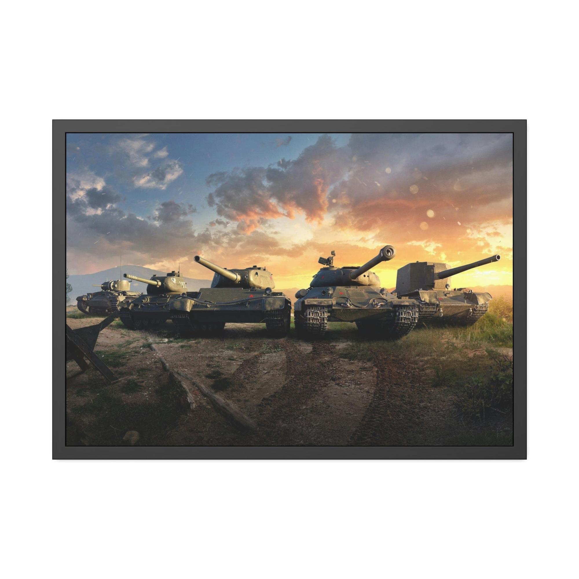World Of Tanks The Essence of Battle: Dynamic World of Tanks Framed Canvas Wall Art