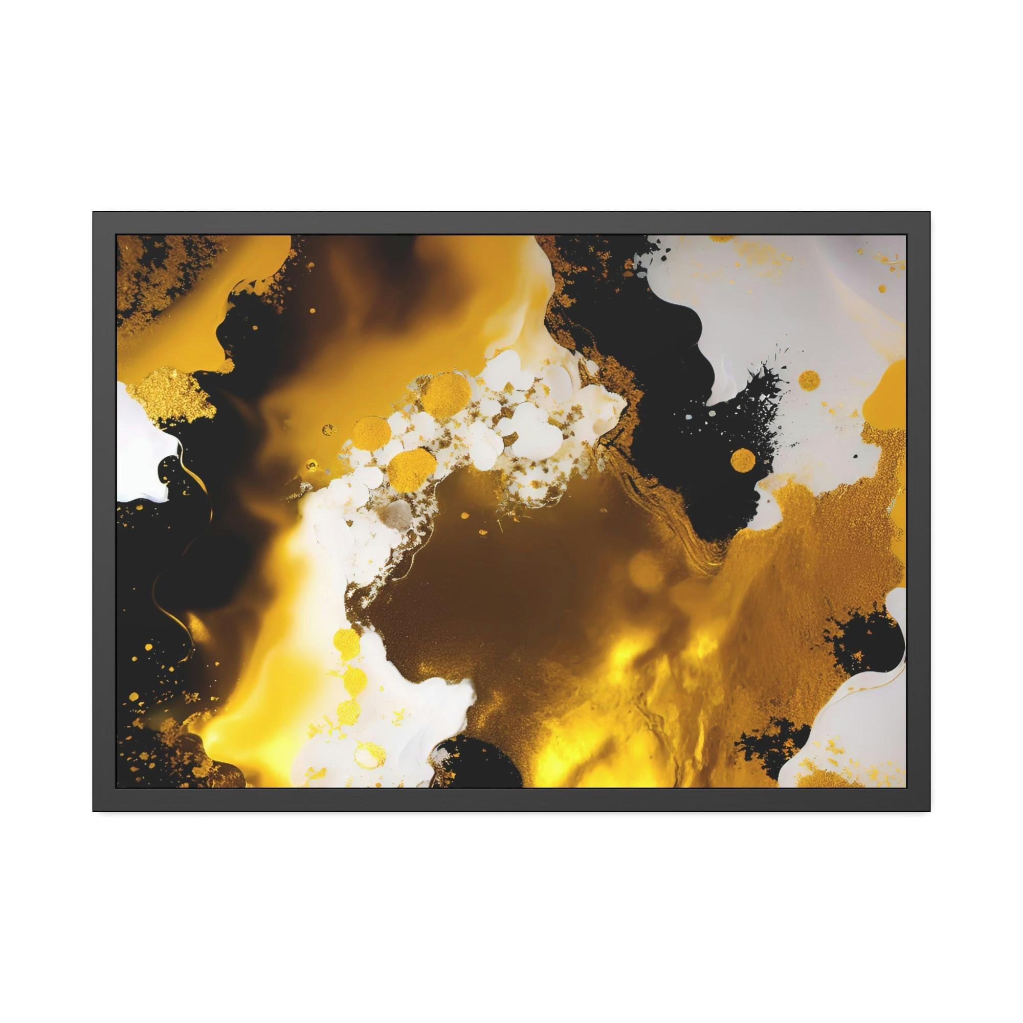 Gold Abstract Art Opulent Reflections: Framed Canvas of Gold Abstract Wall Art
