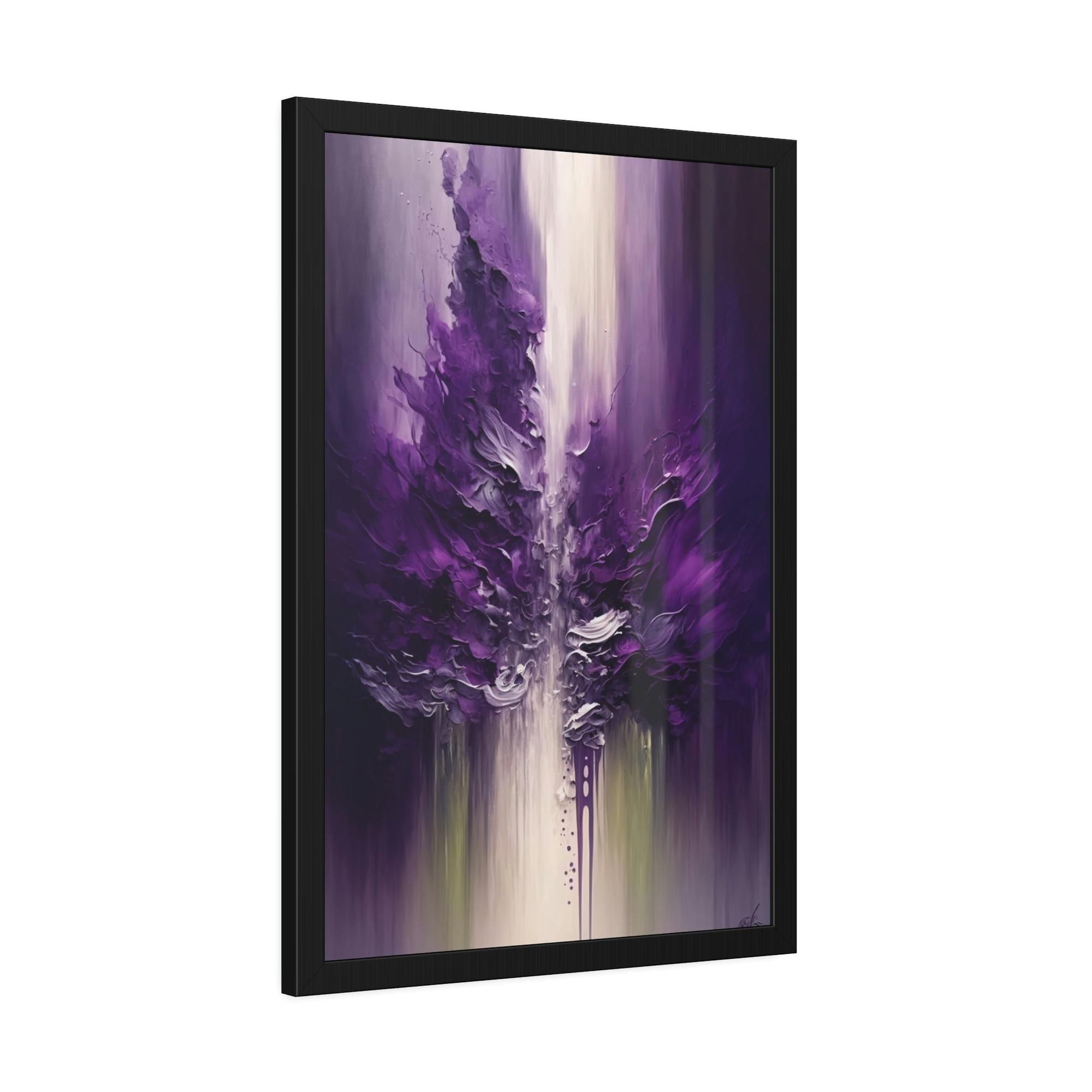 Purple Abstract Art Purple Passion: Framed Poster of Abstract Art with Intense Hues on Canvas
