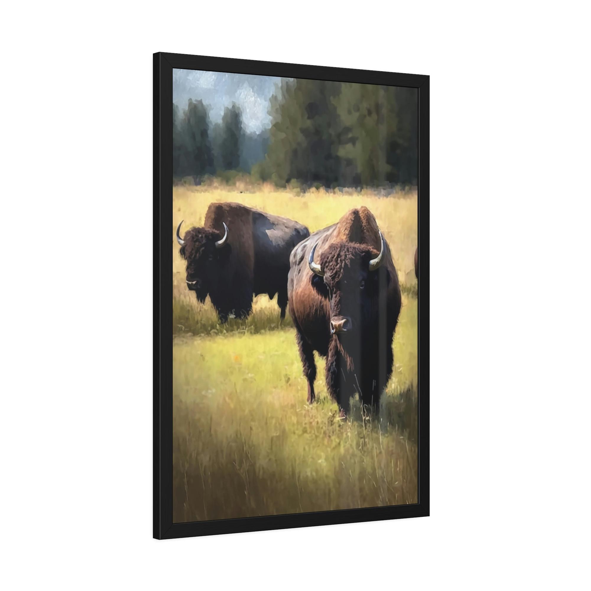 Bisons The Bison's Journey: A Print on Canvas & Poster of a Bisons Trekking Across the Plains