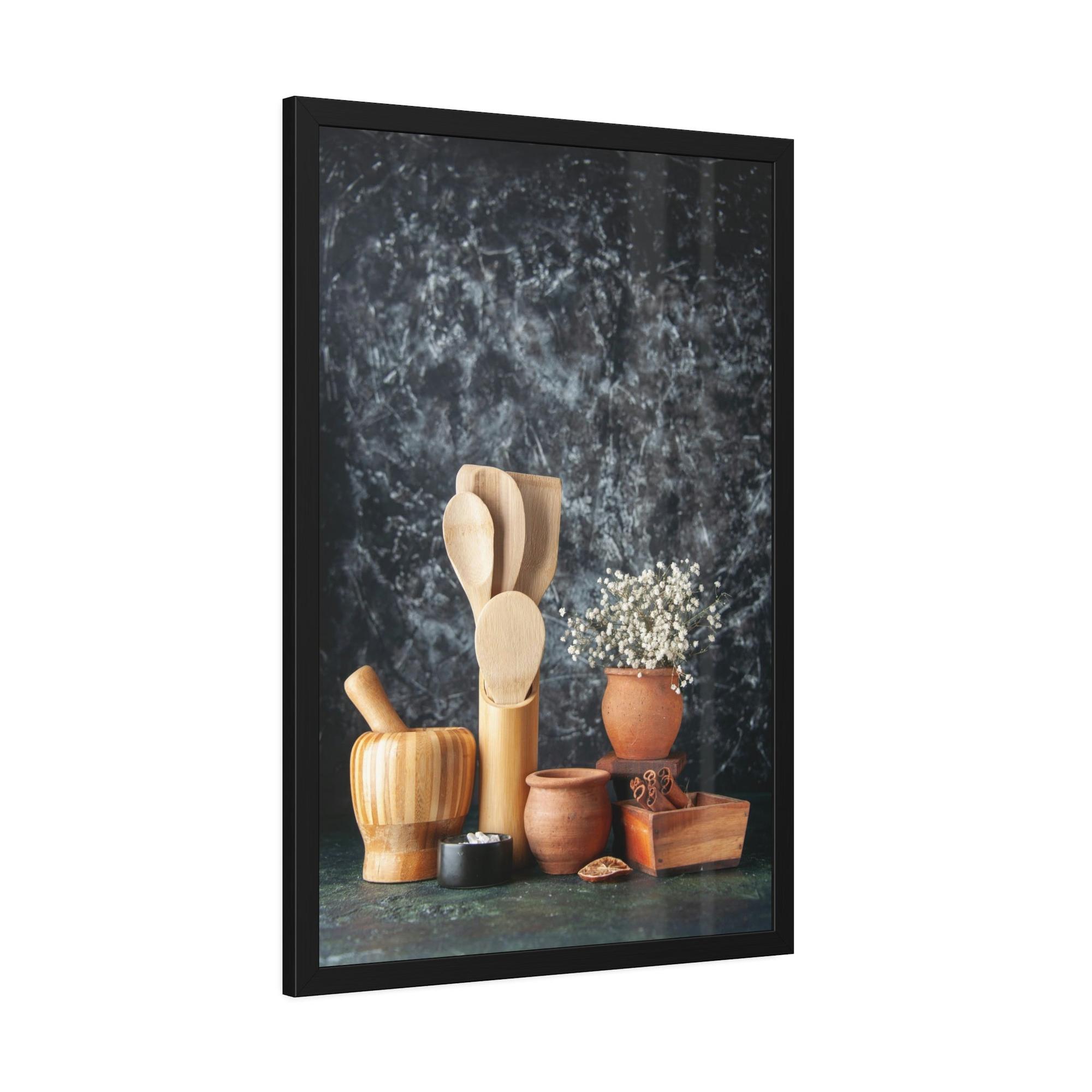 For Kitchen Classic Culinary Elegance: Framed Poster and Print of Fine Dining Utensils