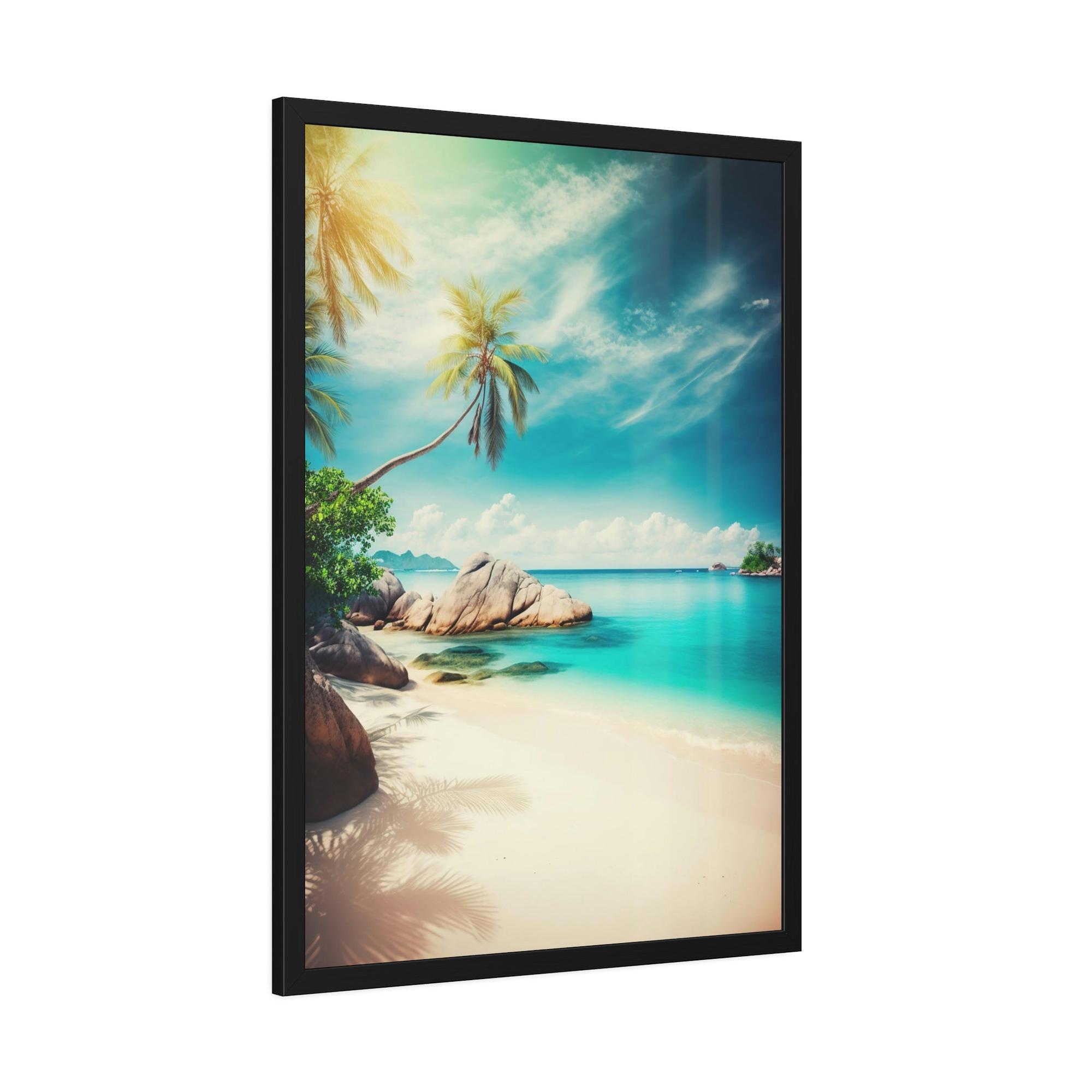 Island Beach Beachfront Beauty: Poster of a Scenic Island Beach Scene on a Framed Poster