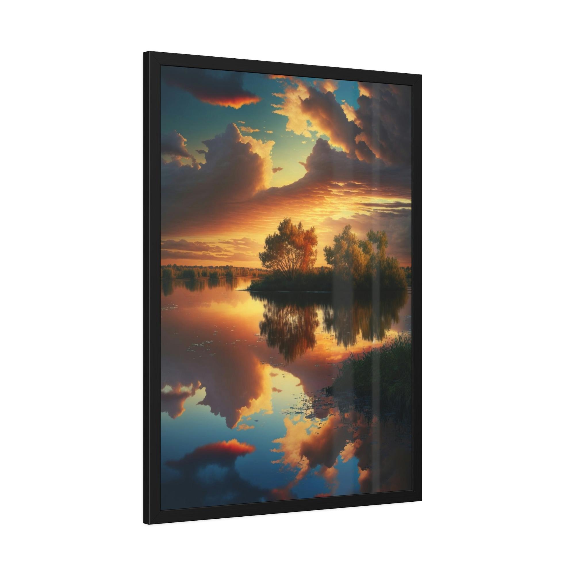 Lakes And Rivers Lake Reflections: Framed Canvas & Poster Print of a Picturesque Lakeshore