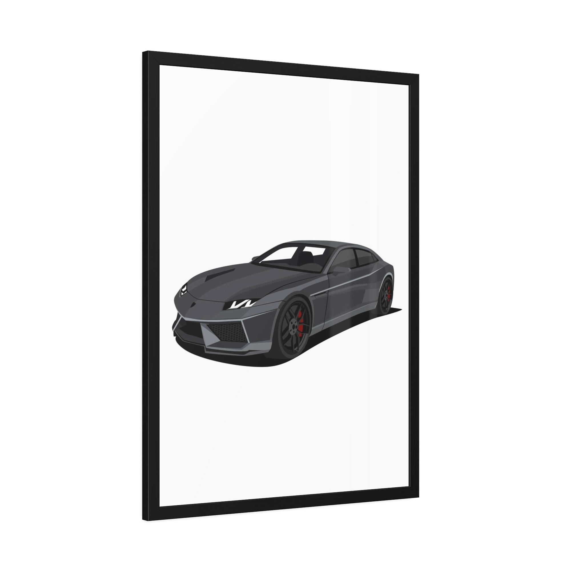 Lamborghini Mysterious Power: Black Lamborghini Framed Canvas & Poster Artwork