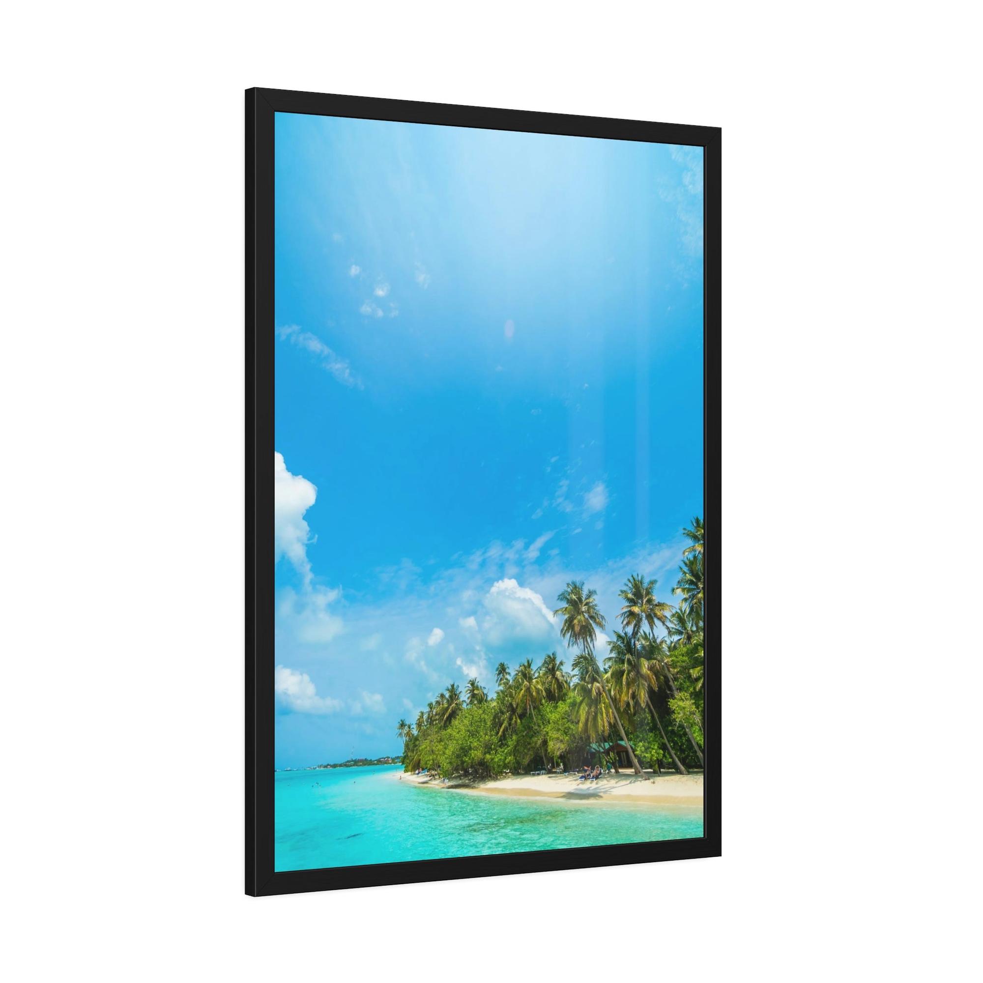 Island Beach Coastal Charm: Art Print of a Beautiful Island Beach Scene on a Framed Poster