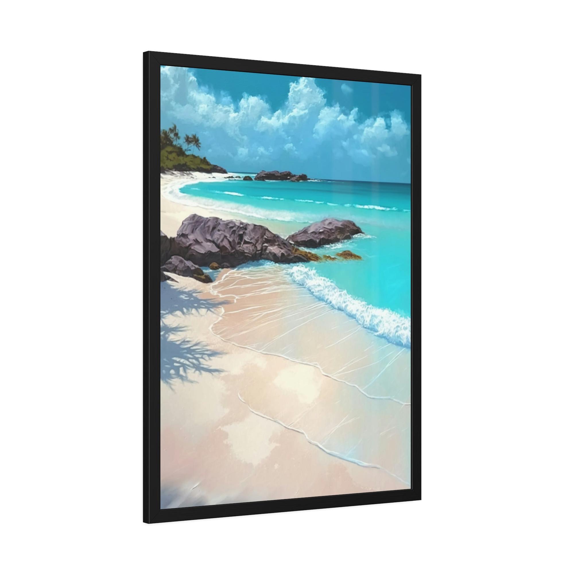 Caribbean Beach Blue Waters: Framed Canvas and Wall Art of Caribbean Beach Scenery