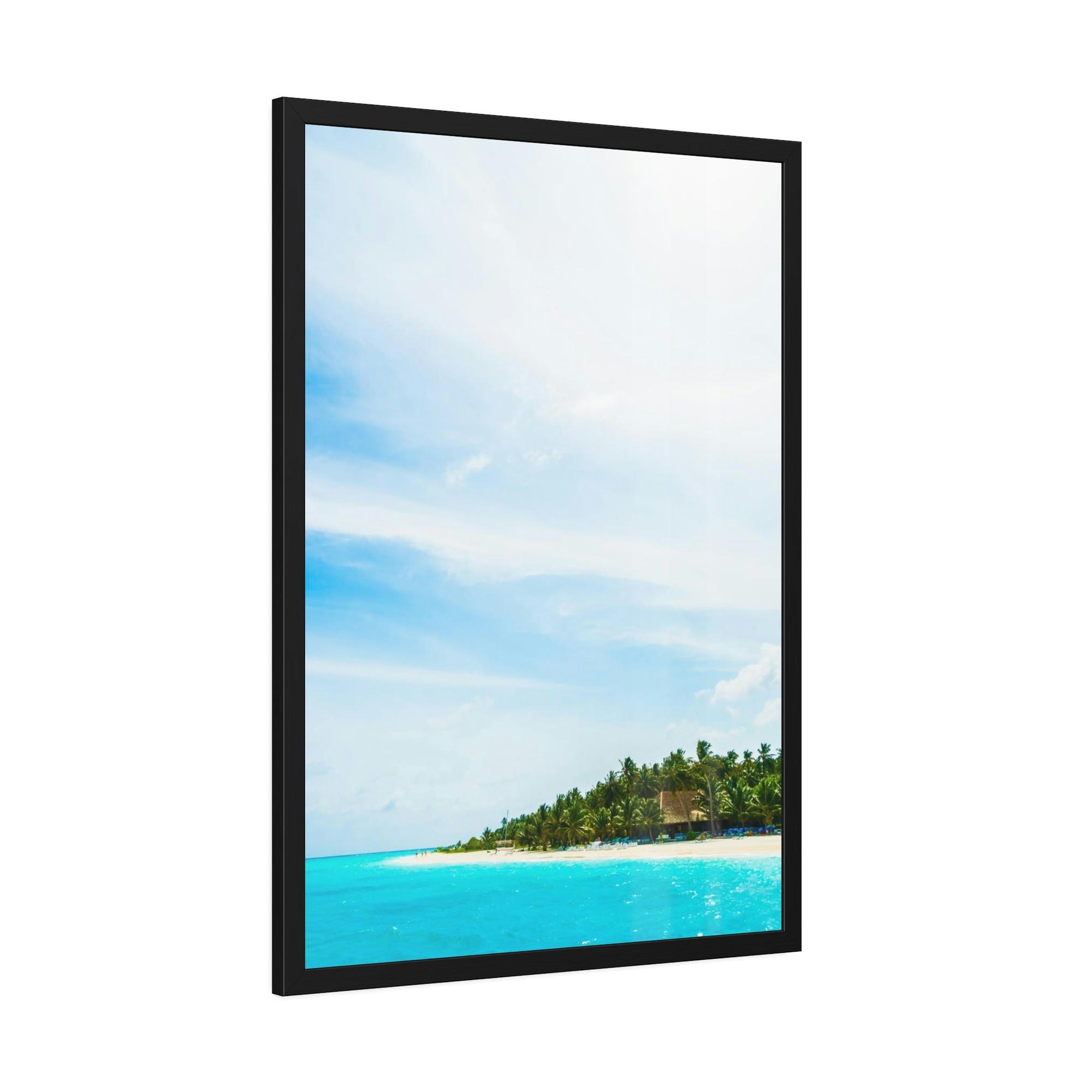 Island Beach Paradise Found: Framed Canvas of a Scenic Island Beach on a Sunset