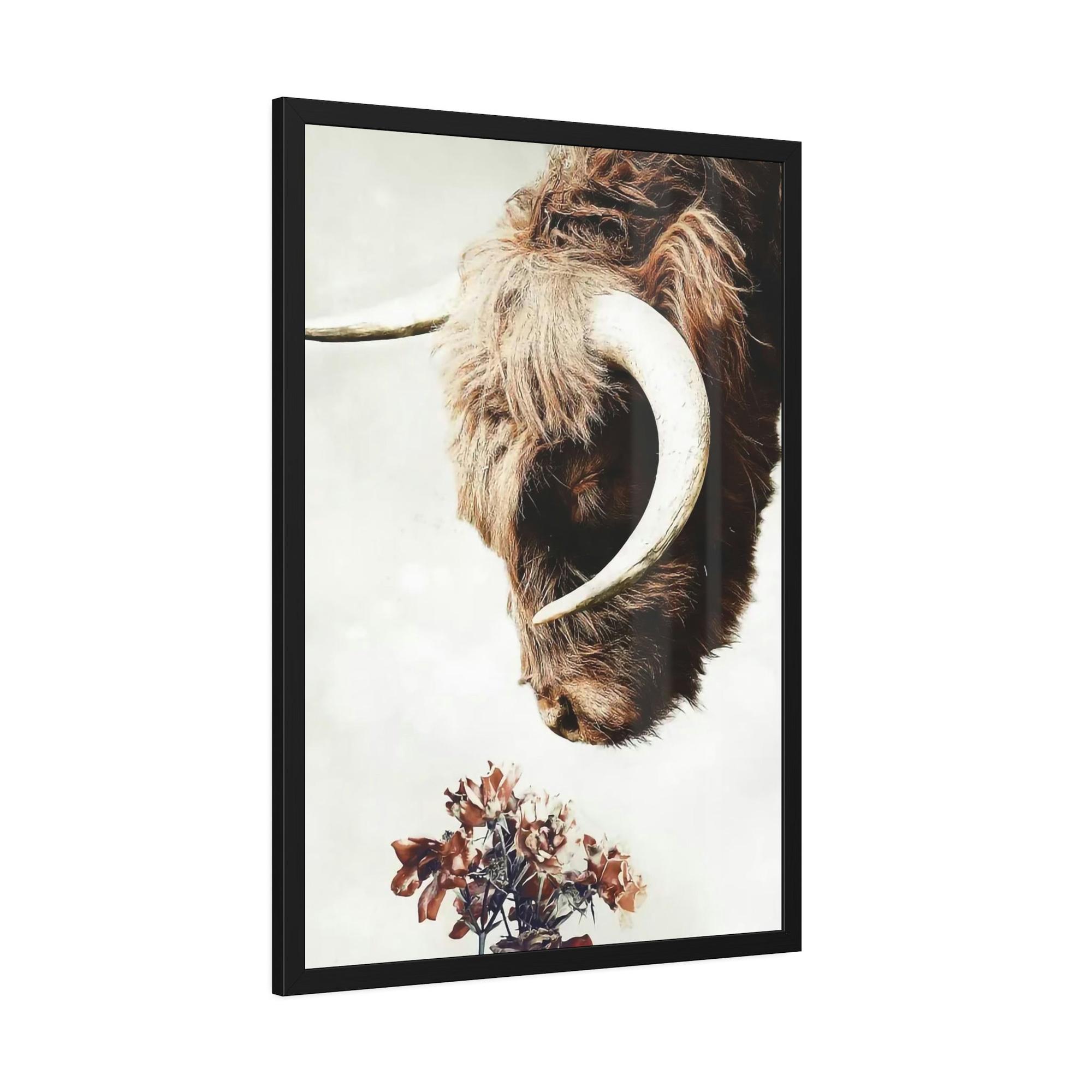 Highland Cow Highland Cow | Horned Cow Smelling a Flower | Animal Wall Art — Pixoram
