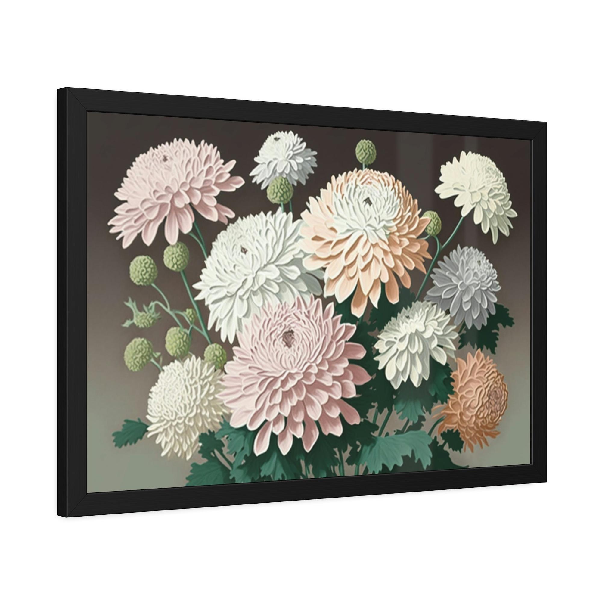 Chrysanthemums Chrysanthemum Dreams: Framed Poster with Serene Floral Imagery