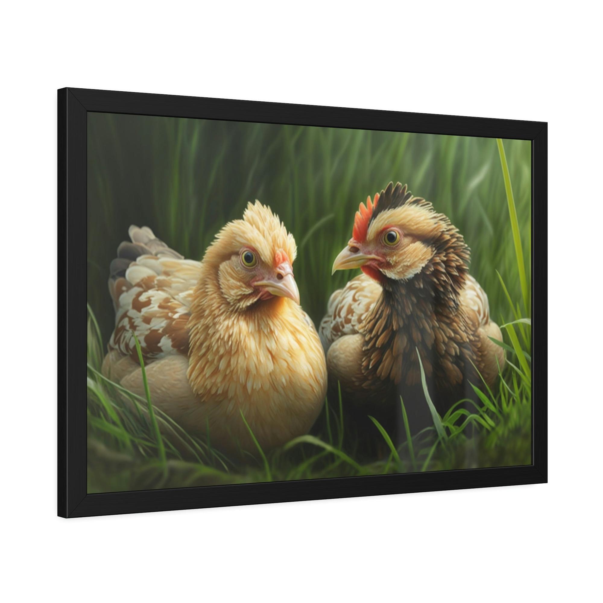 Chickens Rustic Henhouse: Framed Canvas with Delightful Chickens
