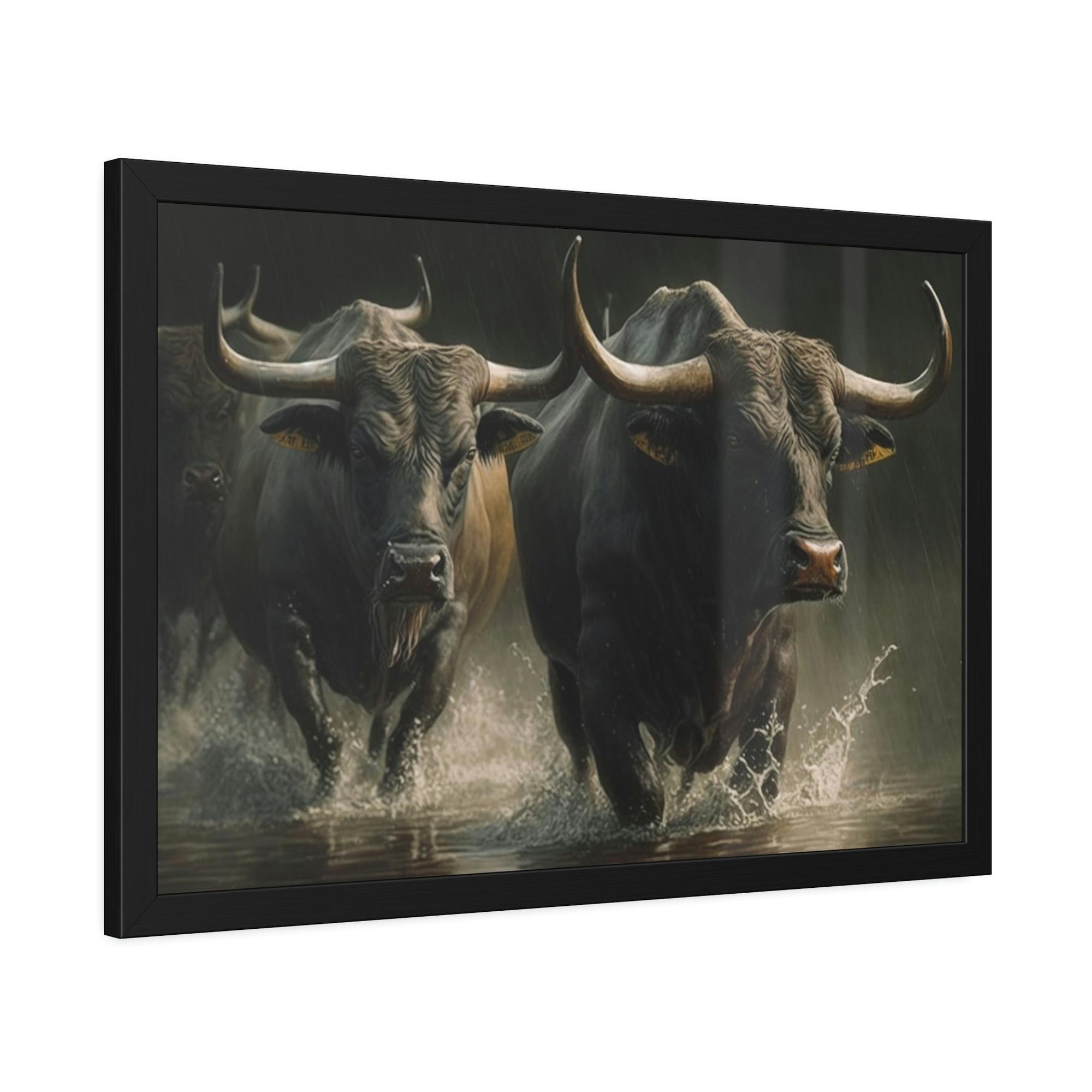 Bulls Wild Bulls Running: Poster & Canvas Print of Cattle Stampede