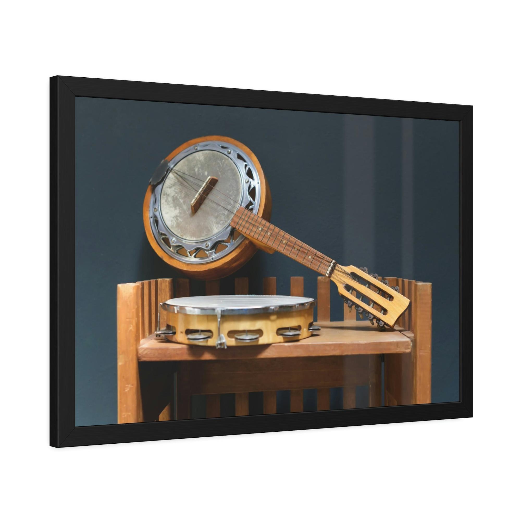Banjo Musical Memories: Wall Art with a Banjo and Other Instruments in a Rustic Setting