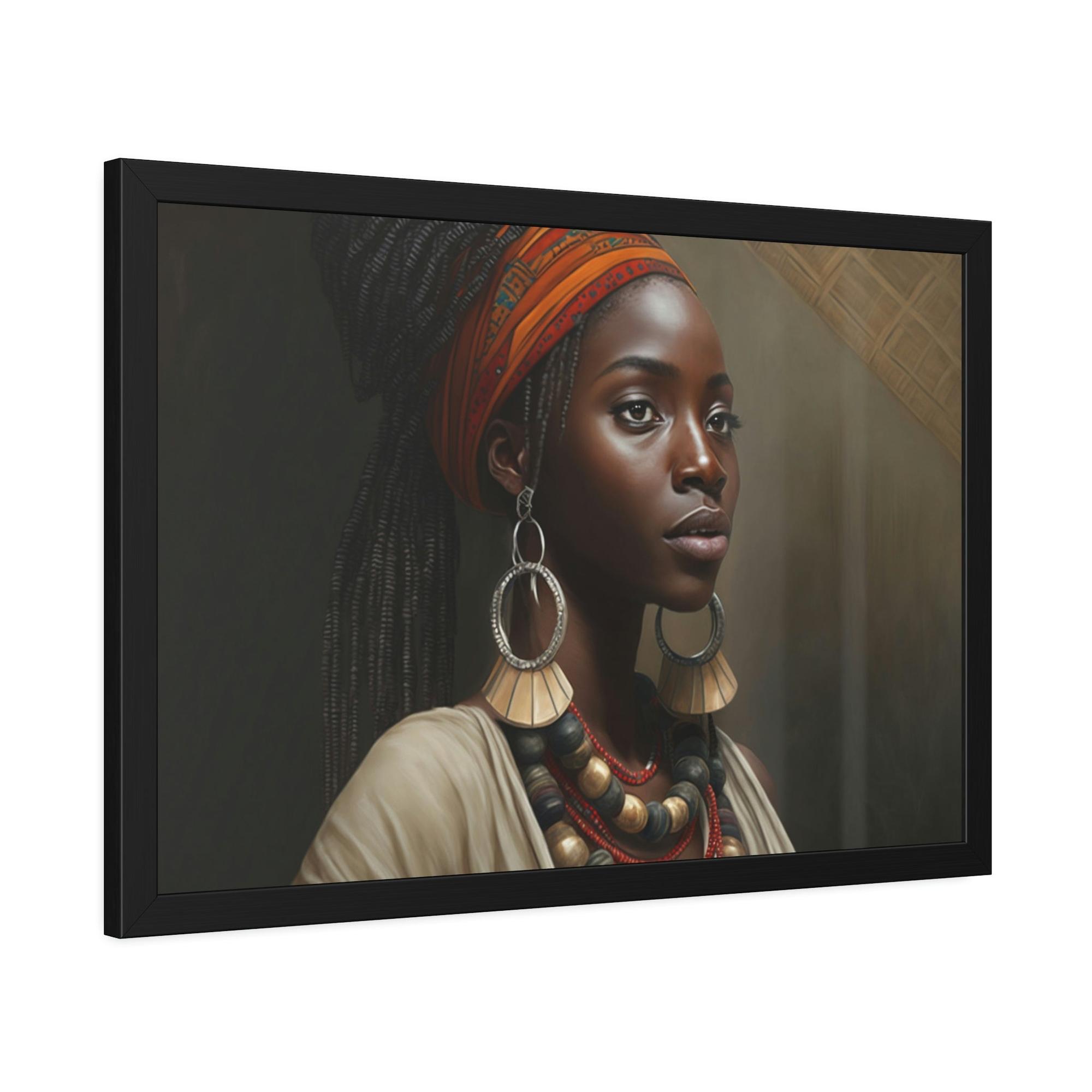 African Captivating Beauty: African Woman on Natural Canvas and Framed Poster