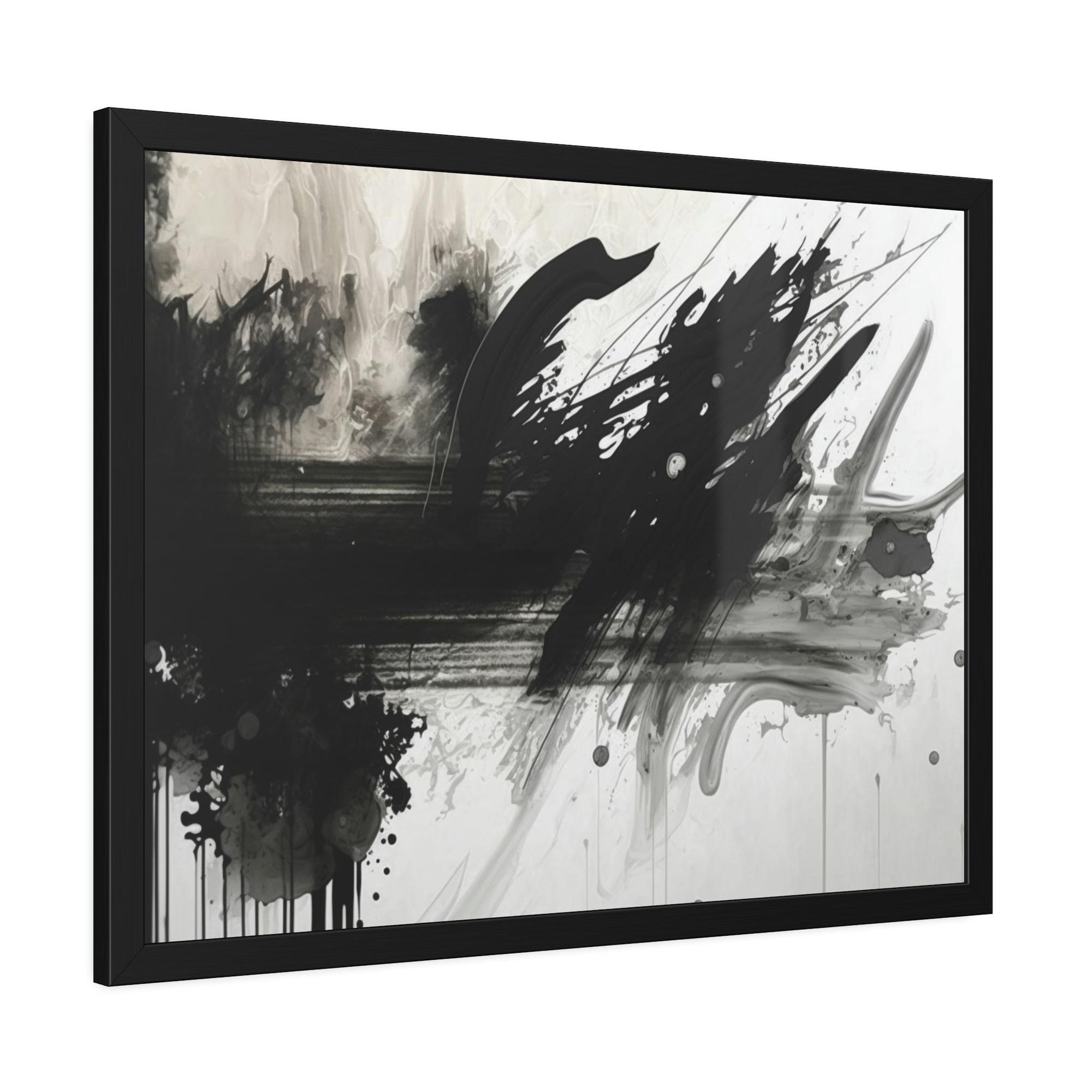 Black&White Abstract Art Inkblot Symphony: A Framed Canvas & Poster Print of Black and White Abstract Art