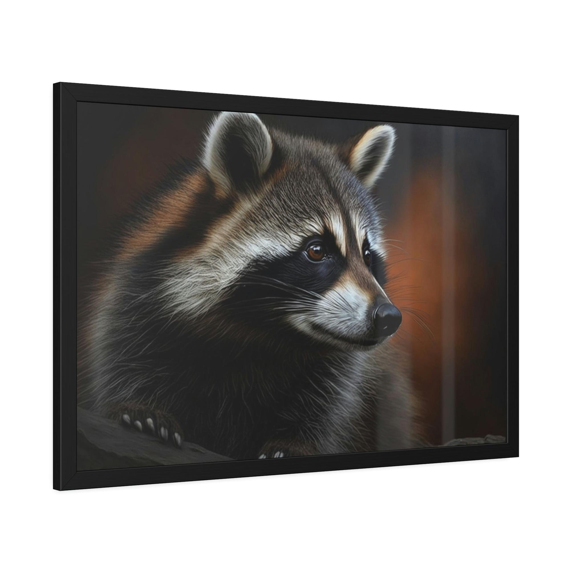 Raccoons Woodland Bandits: Artistic Print on Canvas and Framed Poster of Sly Raccoon