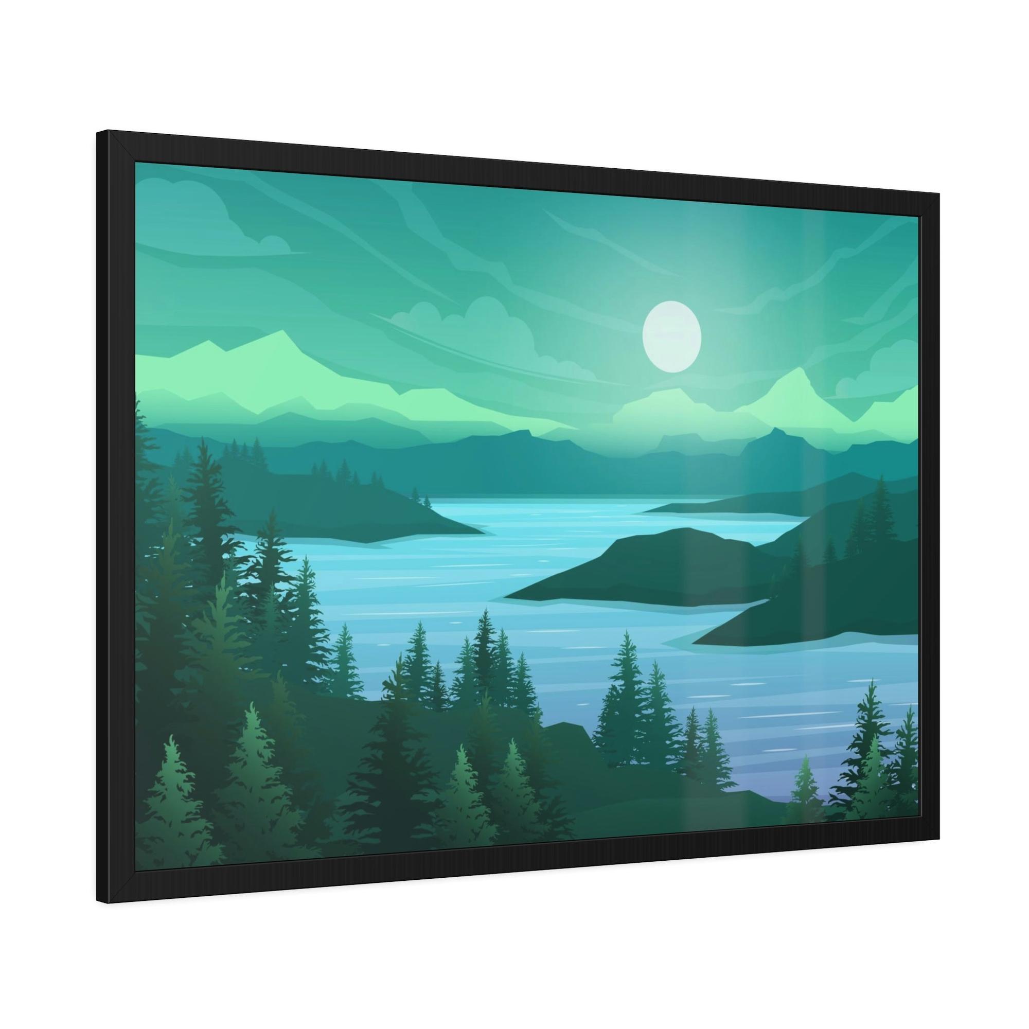 Lakes And Rivers Calming Waters: Framed Poster of a Relaxing Lake on Canvas