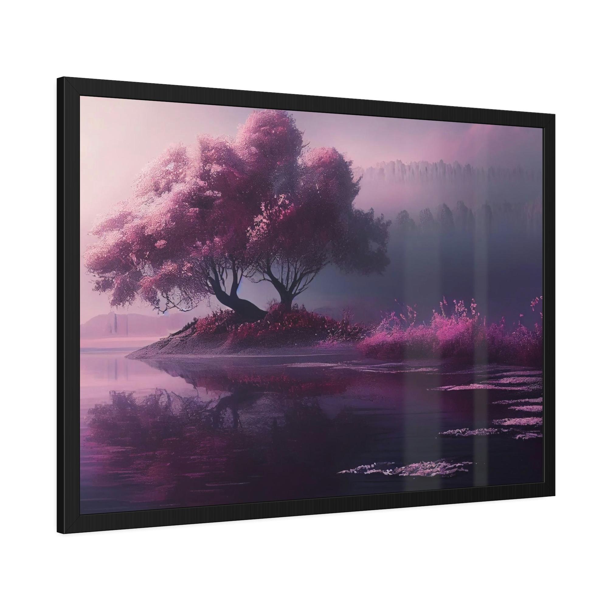 Lakes And Rivers Tranquility in Blue: Framed Poster of a Peaceful Lake on Canvas