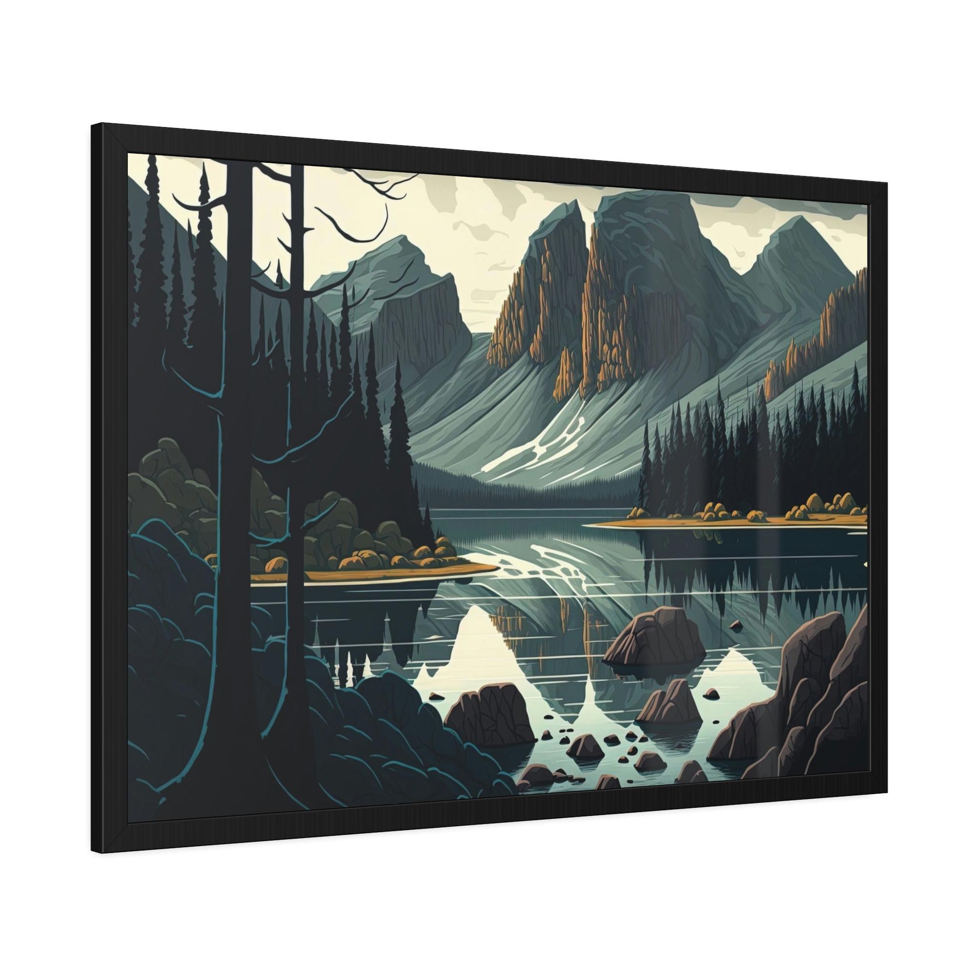 Lakes And Rivers Reflections of the Lake: Framed Canvas Print of a Scenic Lake Scene