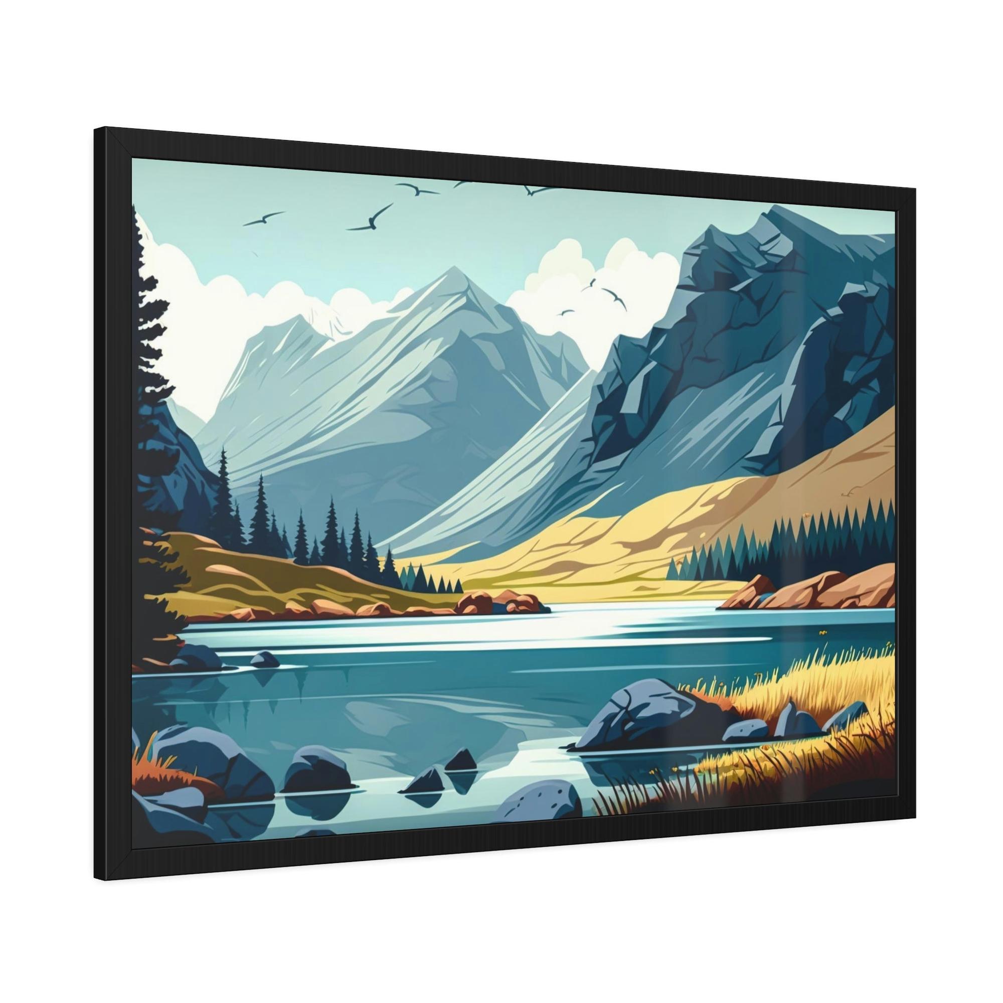 Lakes And Rivers Lakeside Beauty: Wall Art of a Stunning Lake Landscape on Natural Canvas & Poster