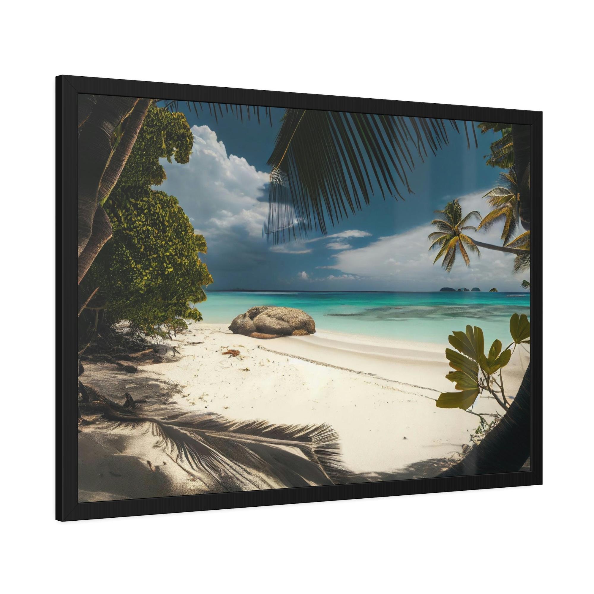 Island Beach Beach Bliss: Framed Canvas & Poster of a Joyful Island Beach on a Summer Day