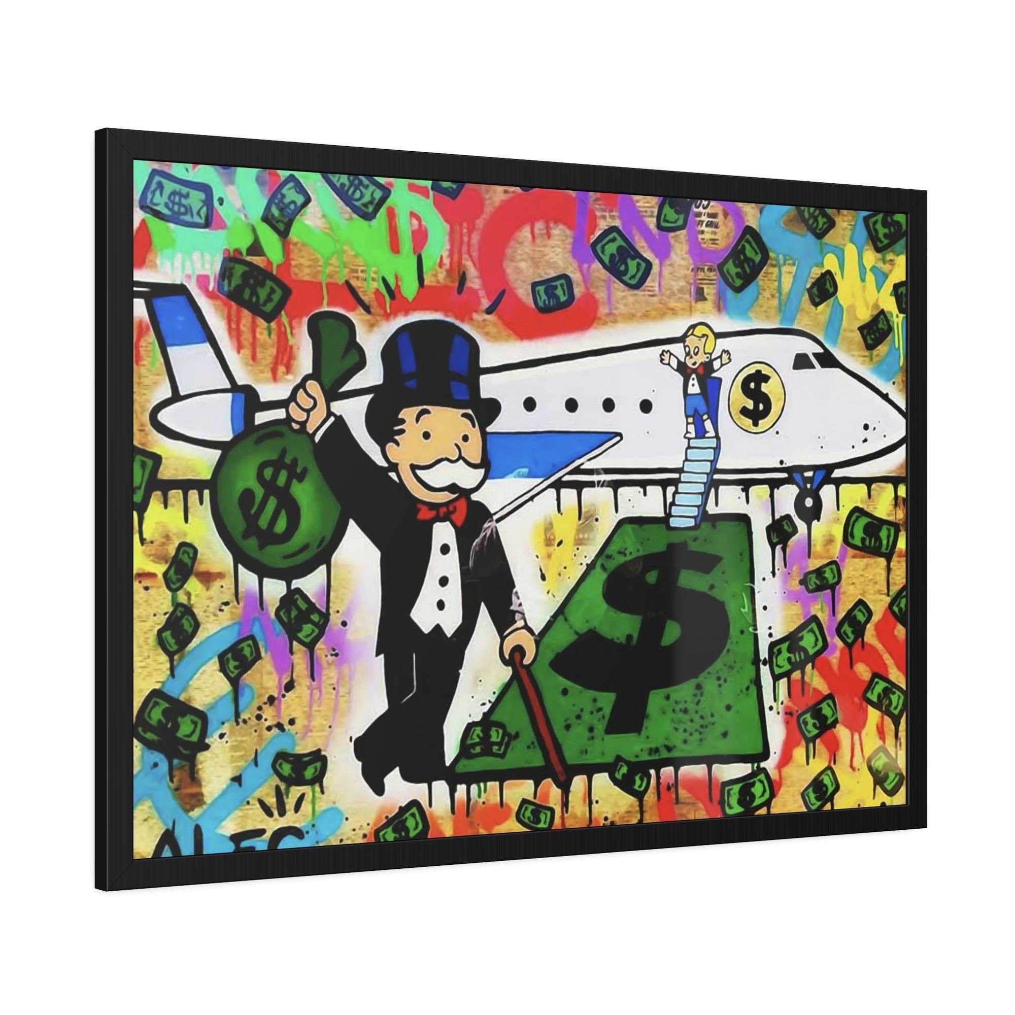 Monopoly & Motivation Monopoly Masterpiece: Alec Monopoly Art on Natural Canvas and Framed Poster