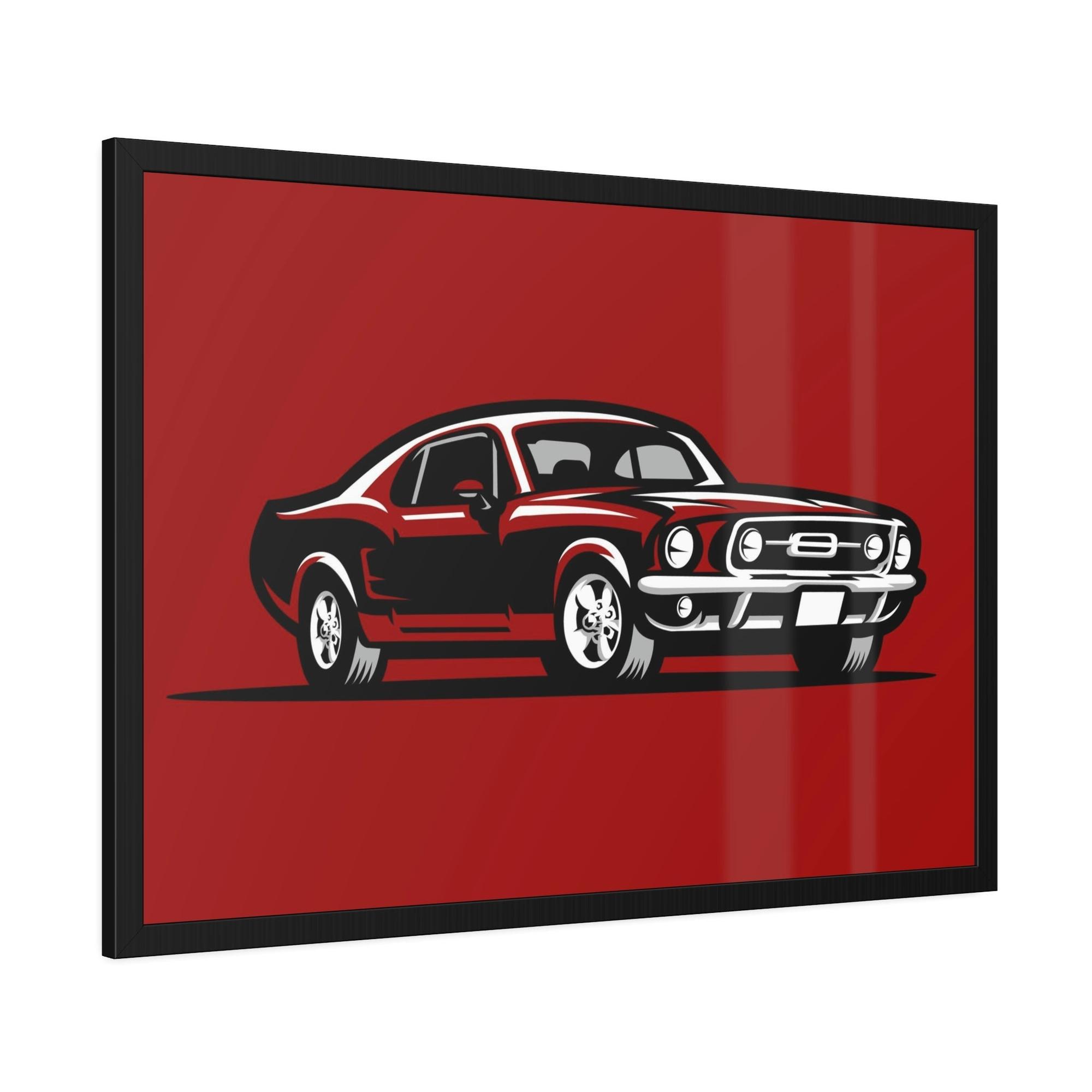 Mustang Racing Passion: Red Mustang Wall Art on Natural Canvas and Framed Canvas