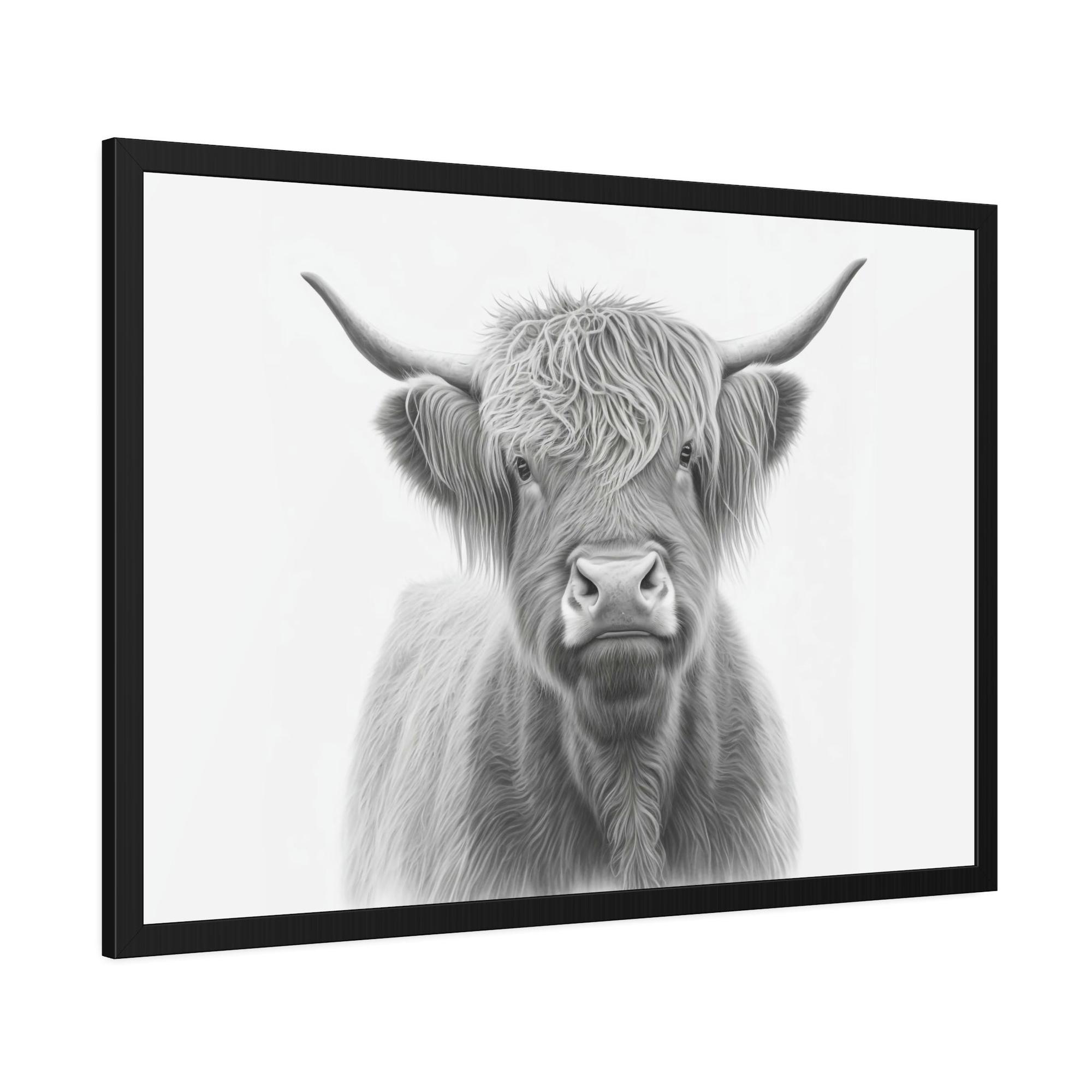 Cows Artistic Whimsy: Framed Poster Wall Art Featuring a Playful Cow Portrait on Canvas
