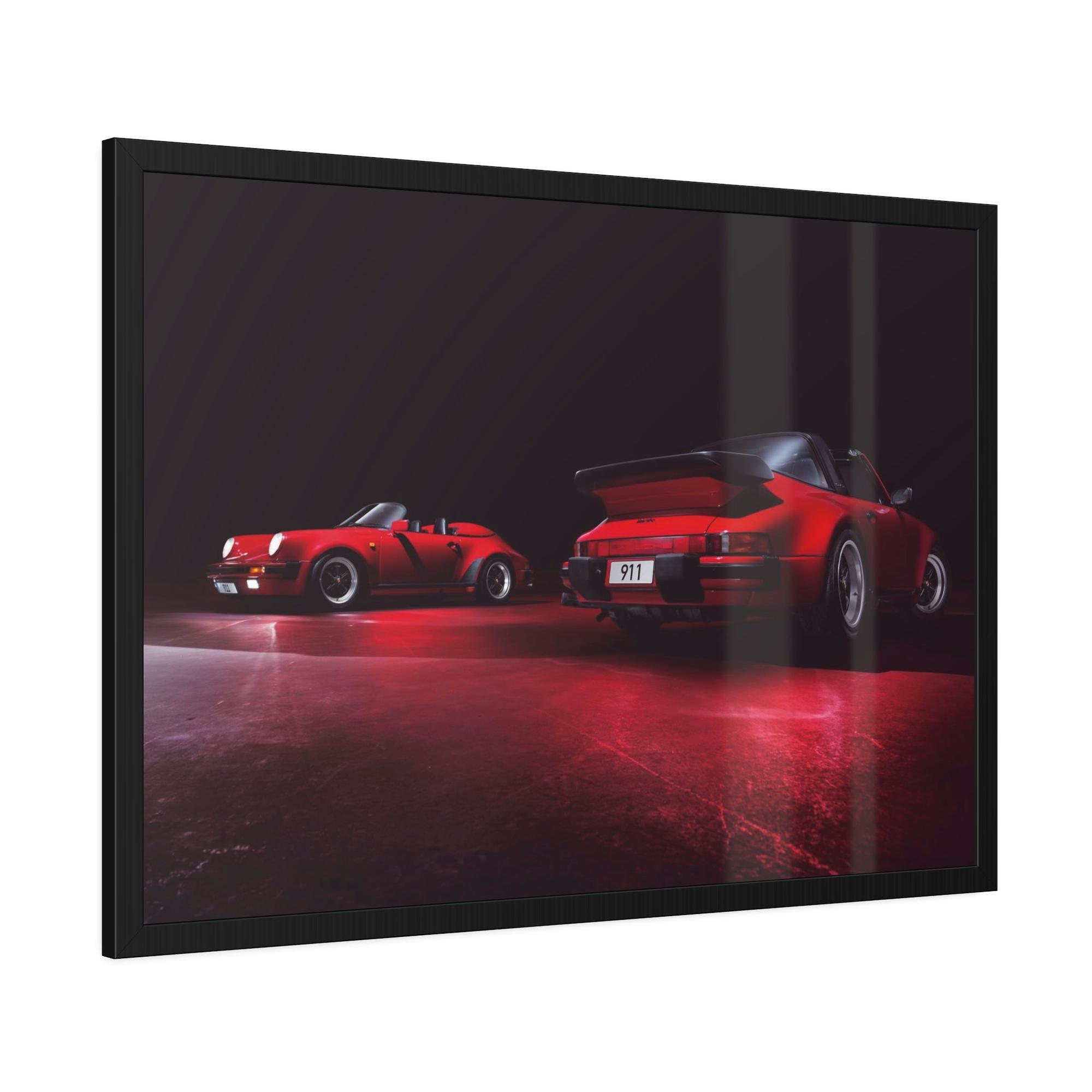 Porsche Red on Red: A Framed Canvas Artwork Featuring Two Iconic Porsche Sports Cars