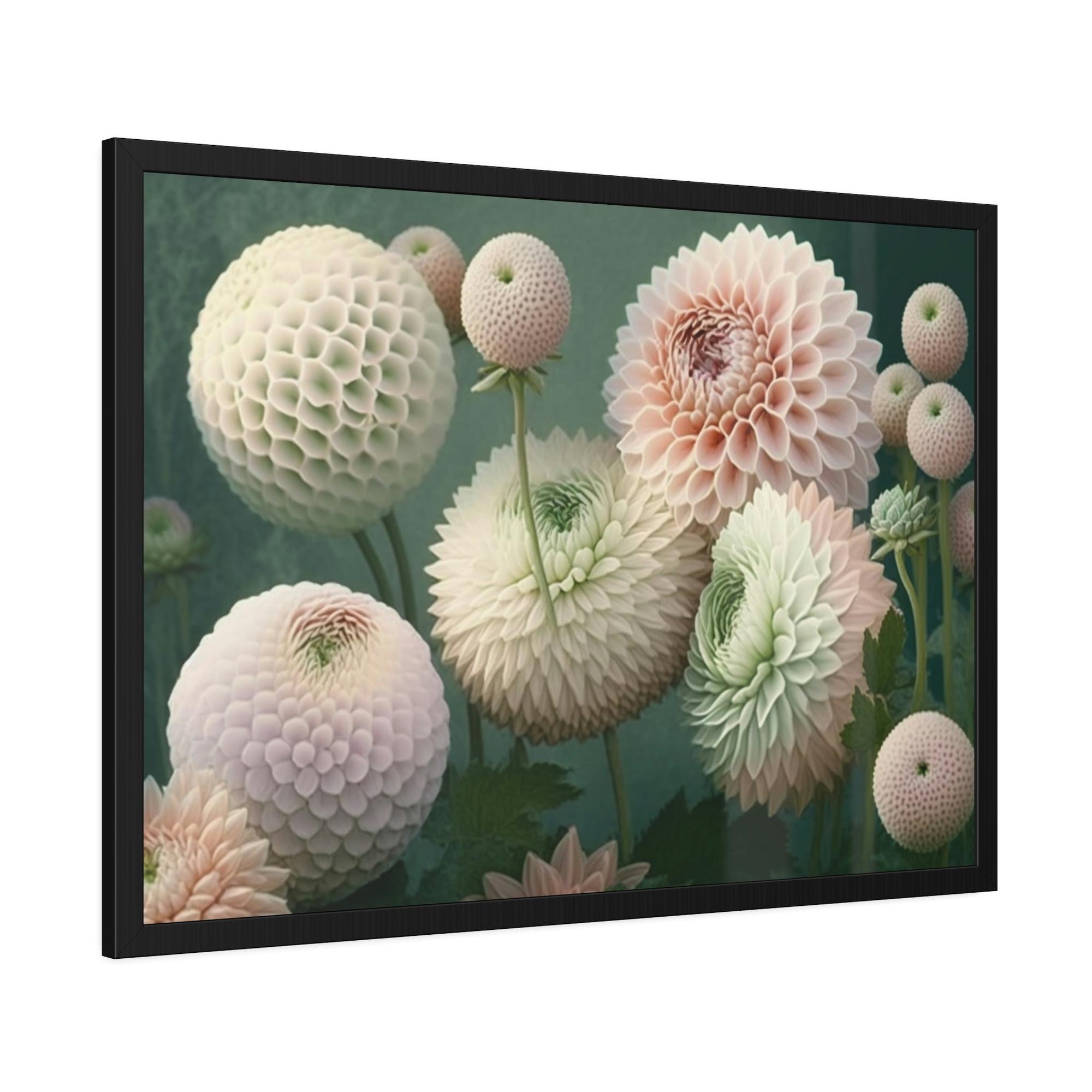 Dahlias Nature's Beauty: A Framed Canvas of Vibrant Dahlia Blooms