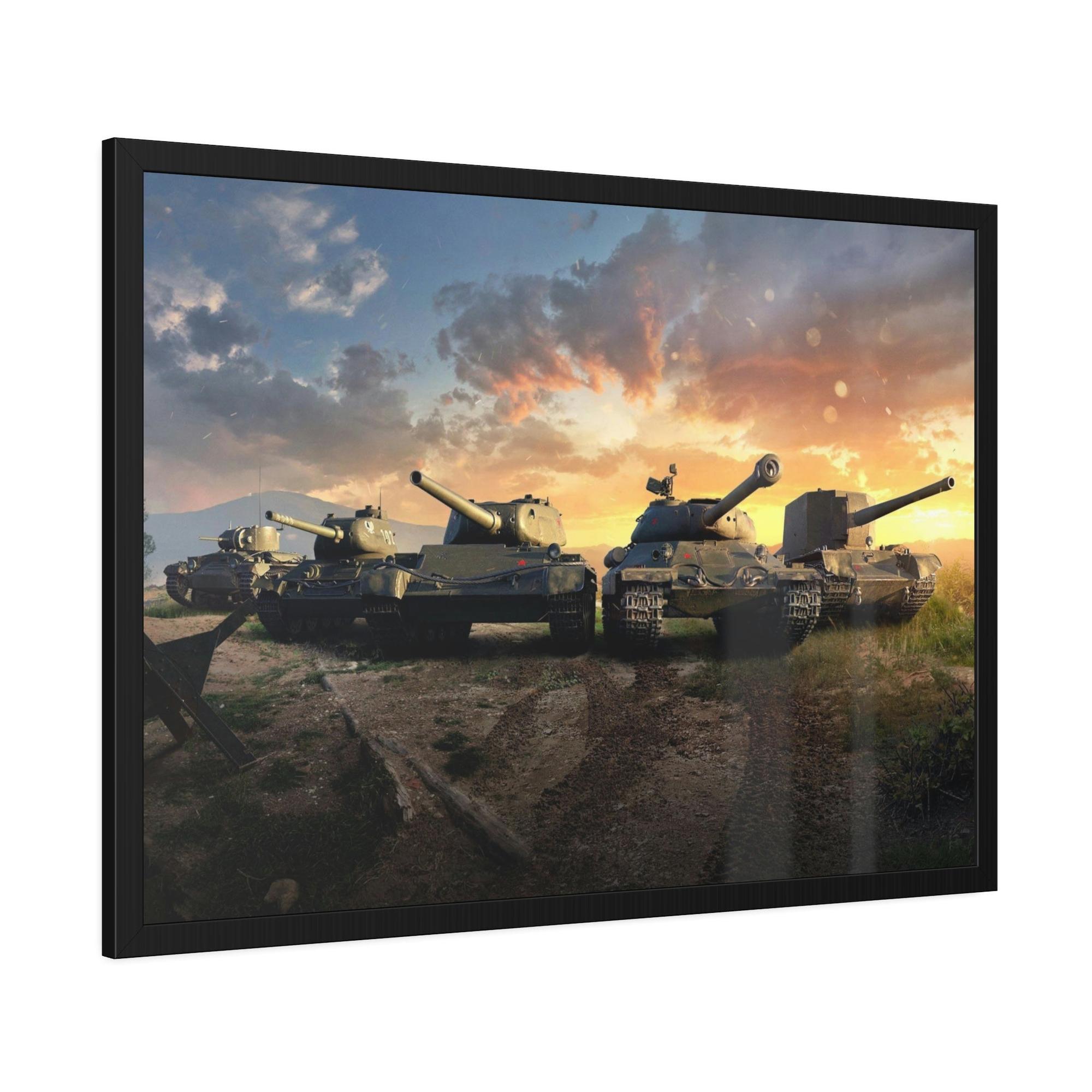 World Of Tanks The Essence of Battle: Dynamic World of Tanks Framed Canvas Wall Art